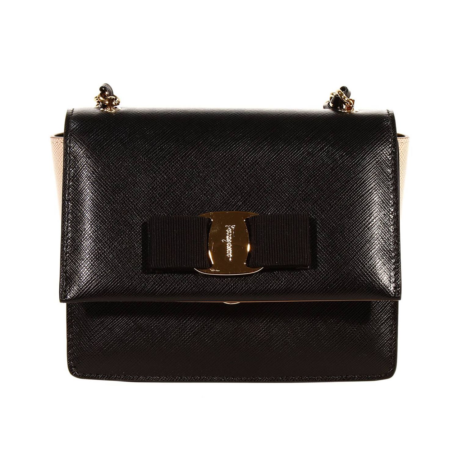 SALVATORE FERRAGAMO GINNY SMALL CROSSBODY BICOLOR TISSU LEATHER