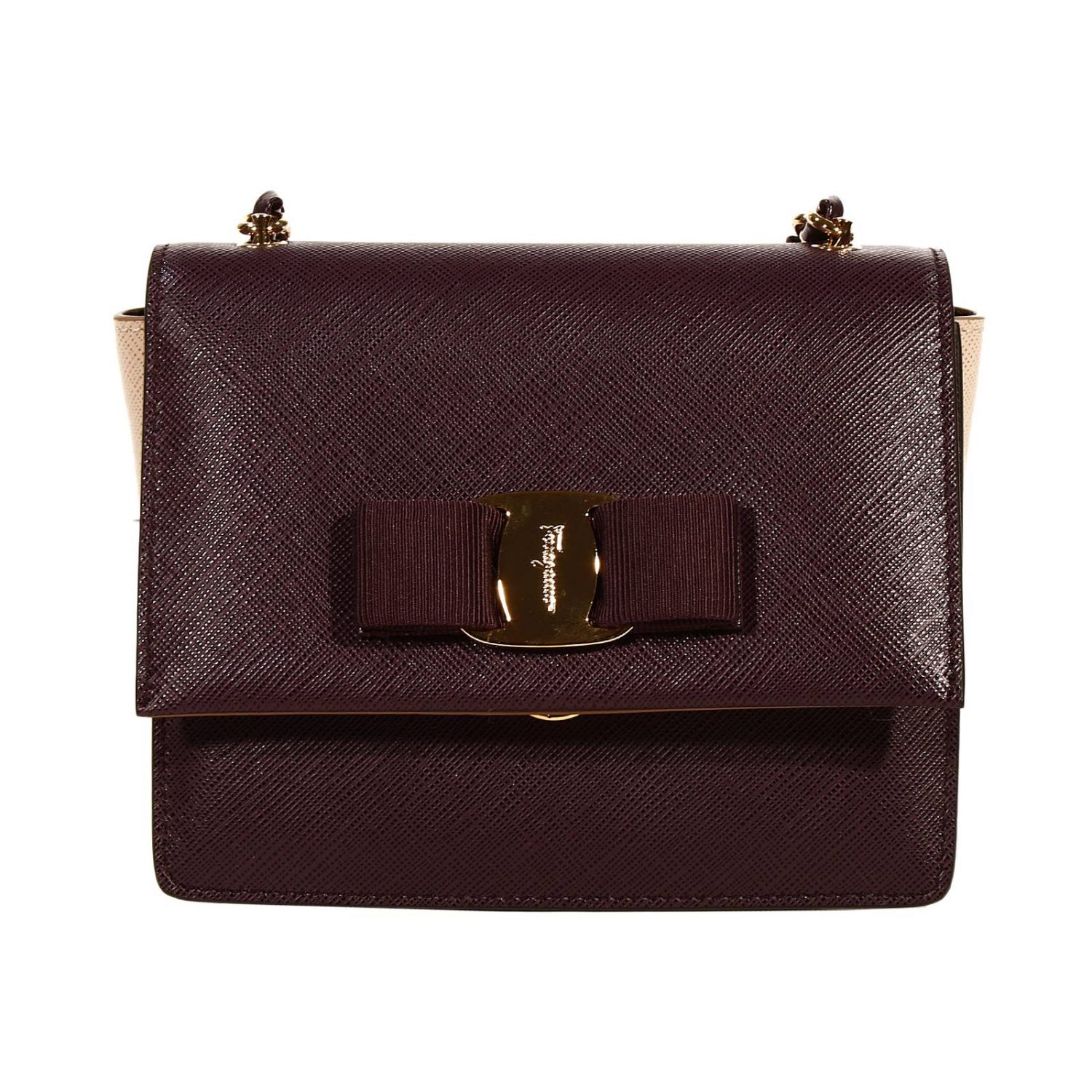 SALVATORE FERRAGAMO GINNY SMALL CROSSBODY BICOLOR TISSU LEATHER