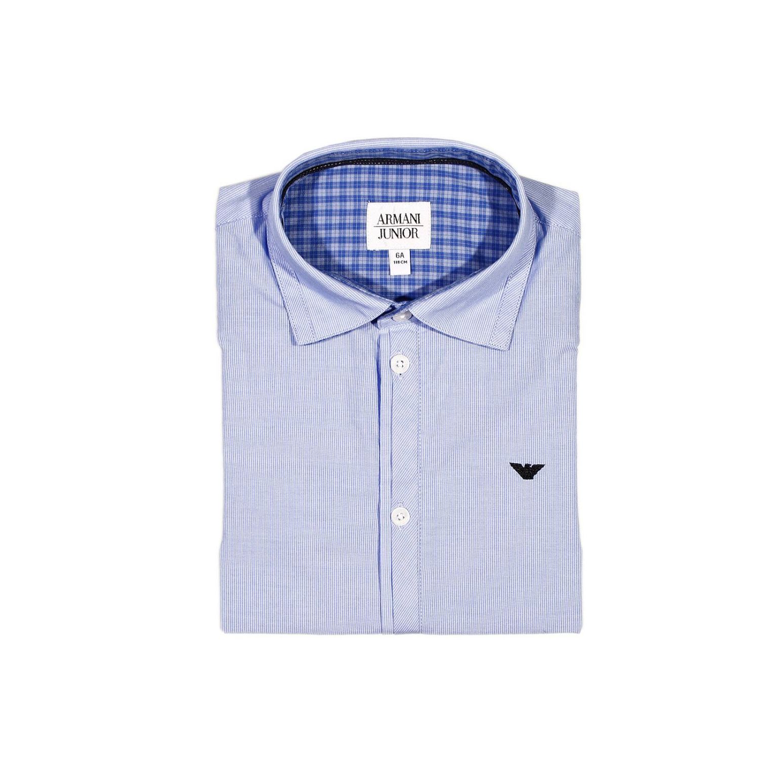 0722T Camicia Bimbo ARMANI JUNIOR Grigio-blu Manica Lunga Shirt Kid ...