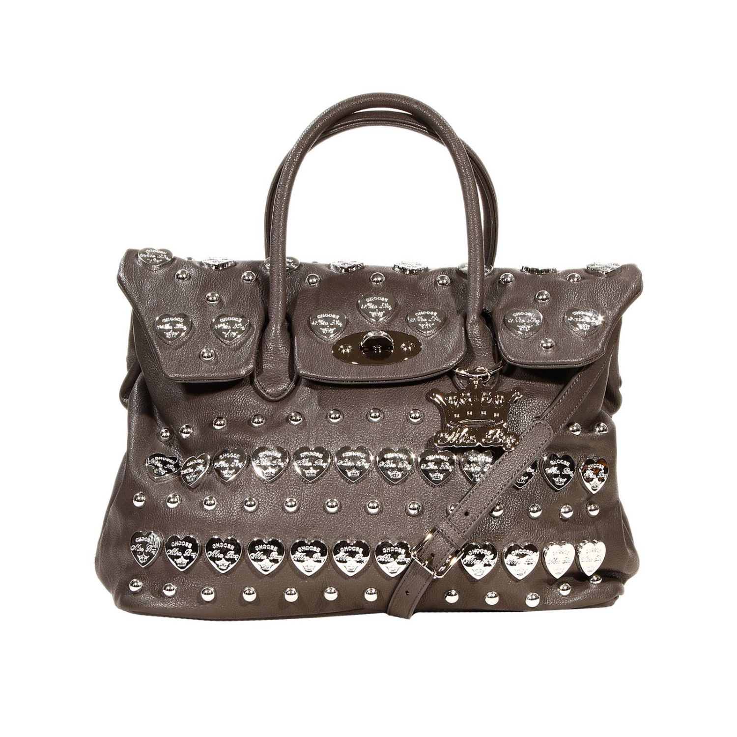 Mia Bag Outlet: CLASSIC SHOPPING 2 MANICI CON BORCHIE CUORE | Borsa A  Spalla Mia Bag Donna Grigio | Borsa A Spalla Mia Bag 14431c GIGLIO.COM