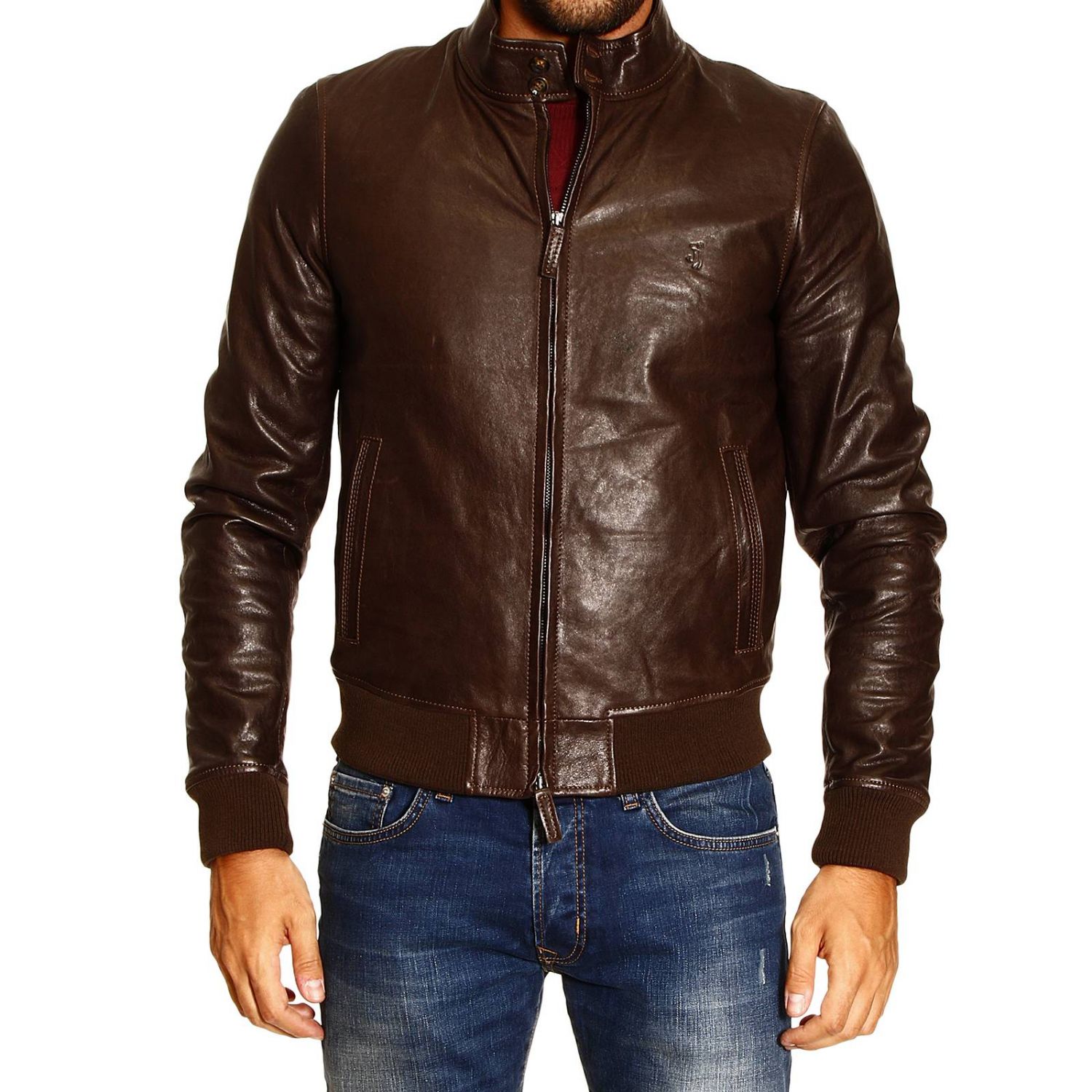 Jeckerson Outlet: BOMBER PELLE CON TOPPE GOMITI - Moro | Giacca Jeckerson  gi01 st09451 GIGLIO.COM
