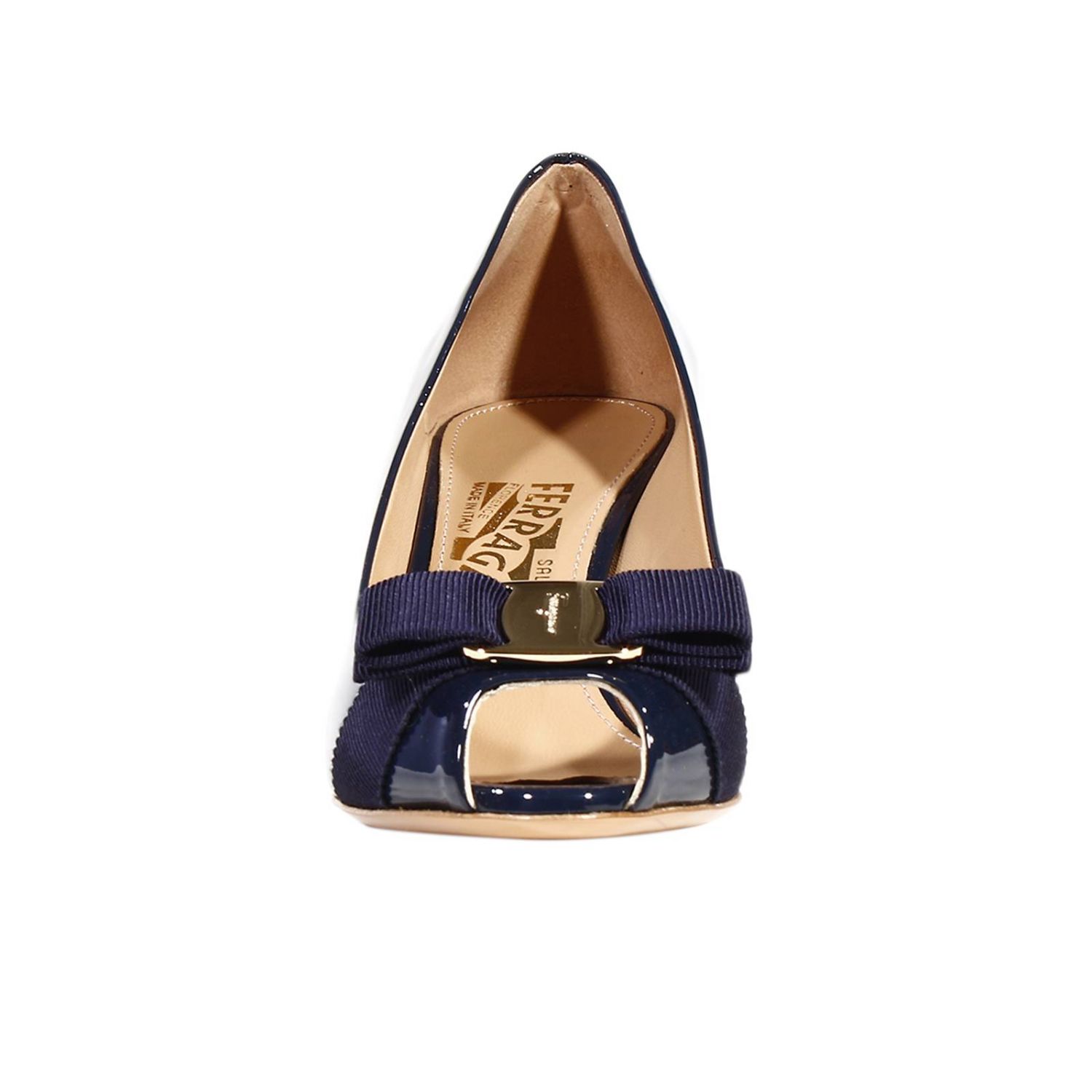 SALVATORE FERRAGAMO: VARA POLA TACCO 7 DECOLTè SPUNTATA VERNICE CON FIOCCO  - Blue | Scarpe Con Tacco Salvatore Ferragamo 574297 01g357 GIGLIO.COM