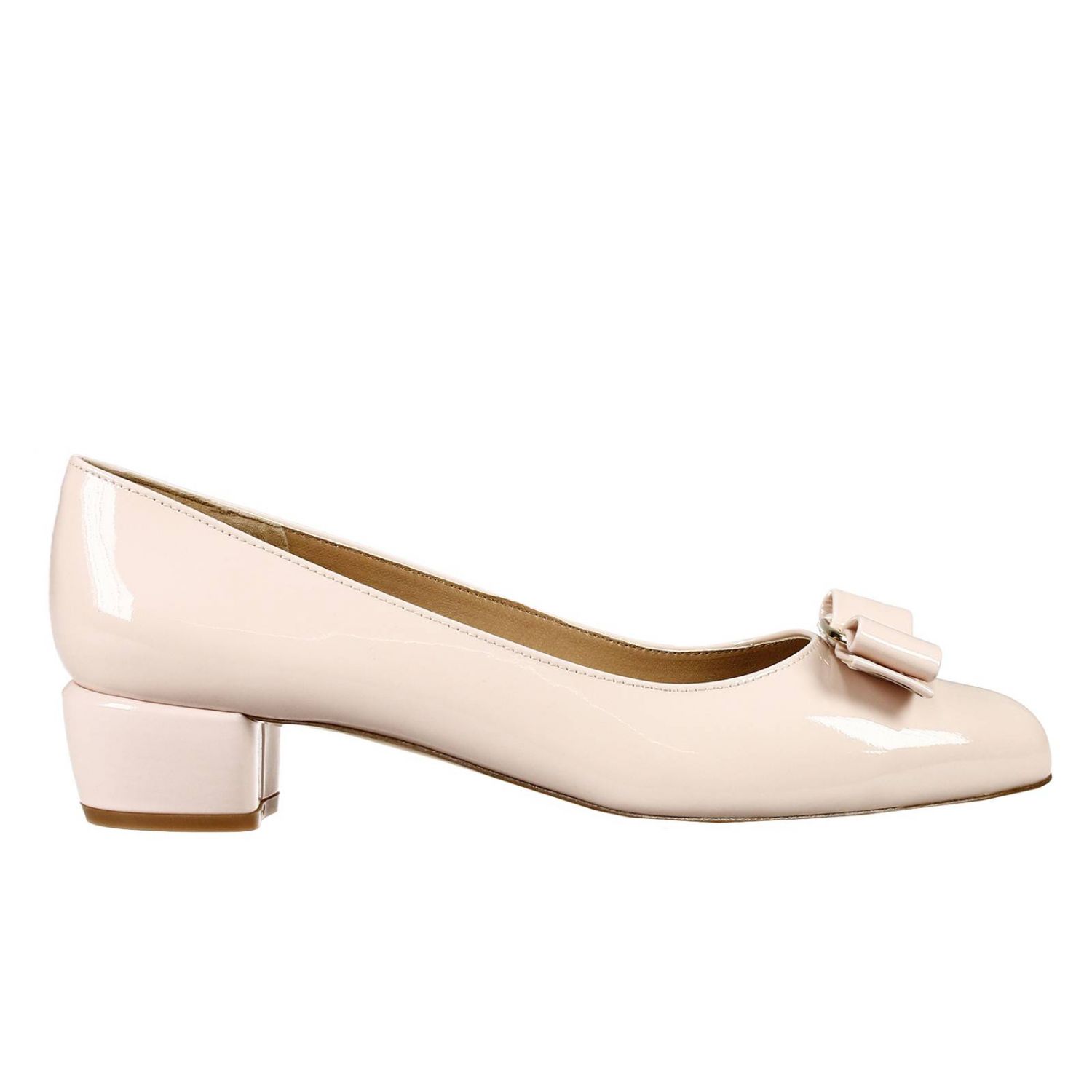 SALVATORE FERRAGAMO: VARA TACCO 3 DECOLTè VERNICE CON FIOCCO - Rosa |  Scarpe Con Tacco Salvatore Ferragamo 601023 01b221 GIGLIO.COM
