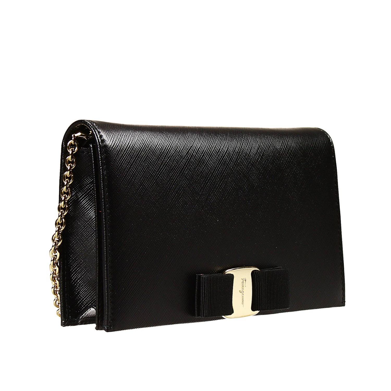 SALVATORE FERRAGAMO bag mini crossbody with chain leather tissu with