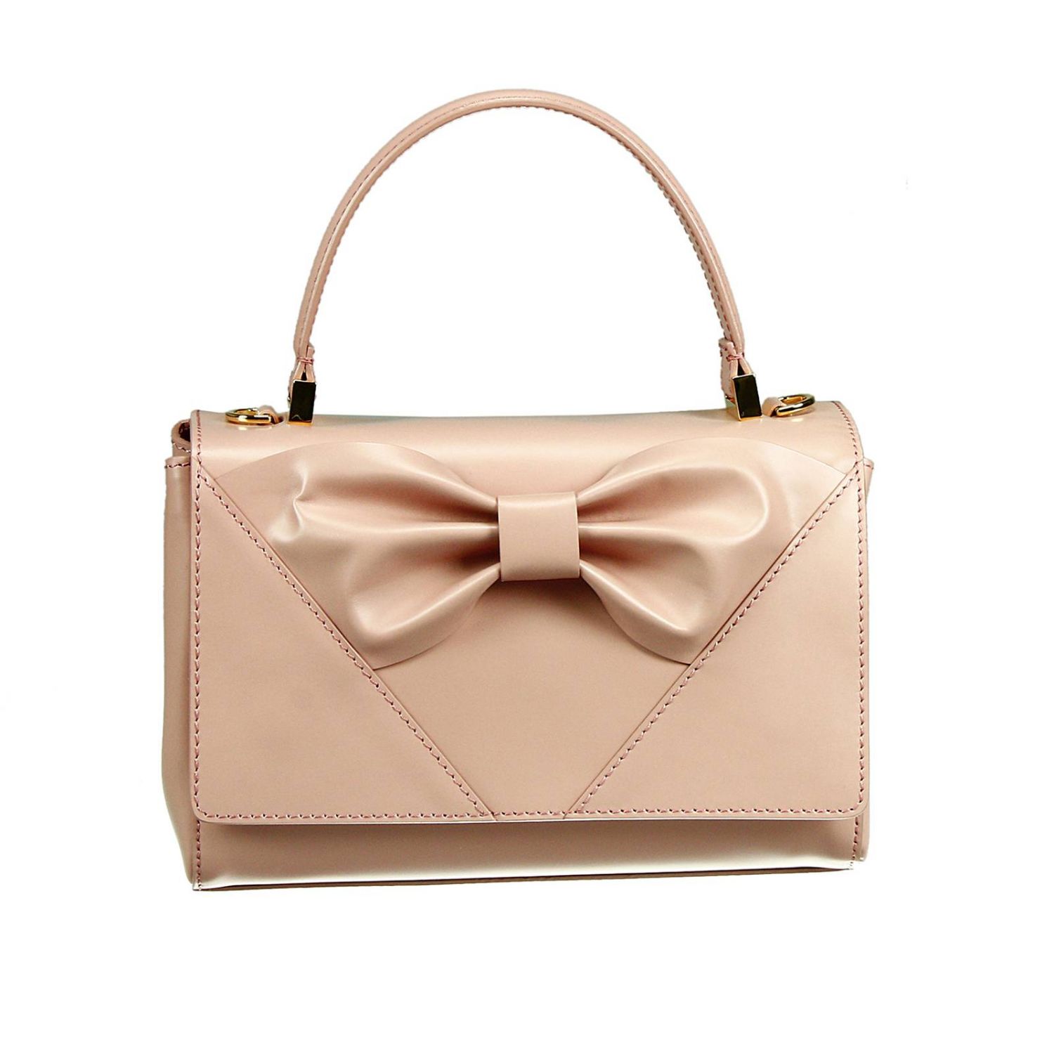 RED VALENTINO borsa in vera pelle mini borsa da donna scintillante con  dettaglio fiocco oro