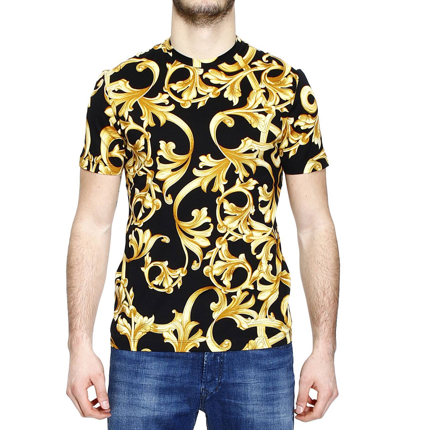 Versace Outlet: barocco printed half sleeve crew-neck t-shirt | T-Shirt ...