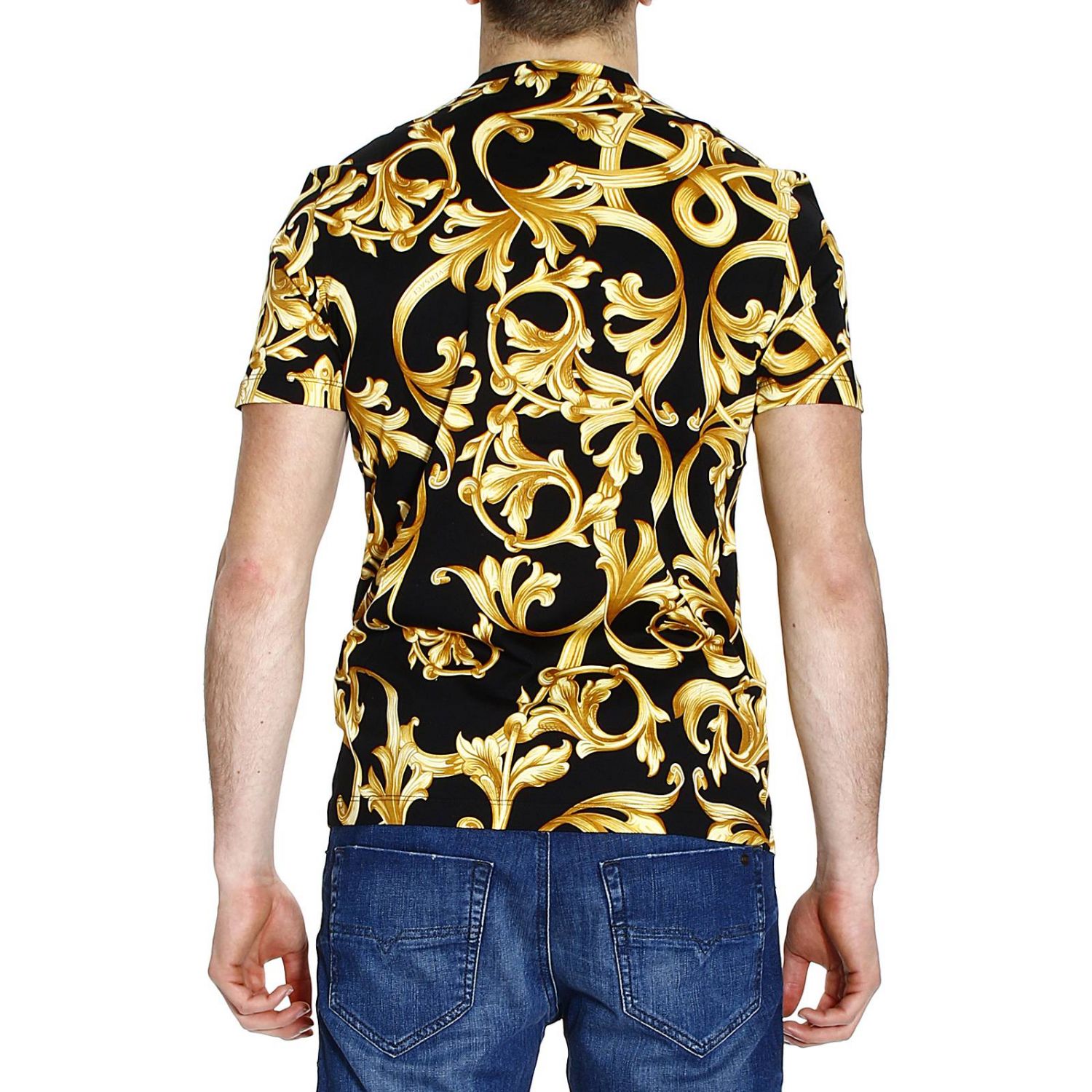 Versace Outlet: barocco printed half sleeve crew-neck t-shirt | T-Shirt ...