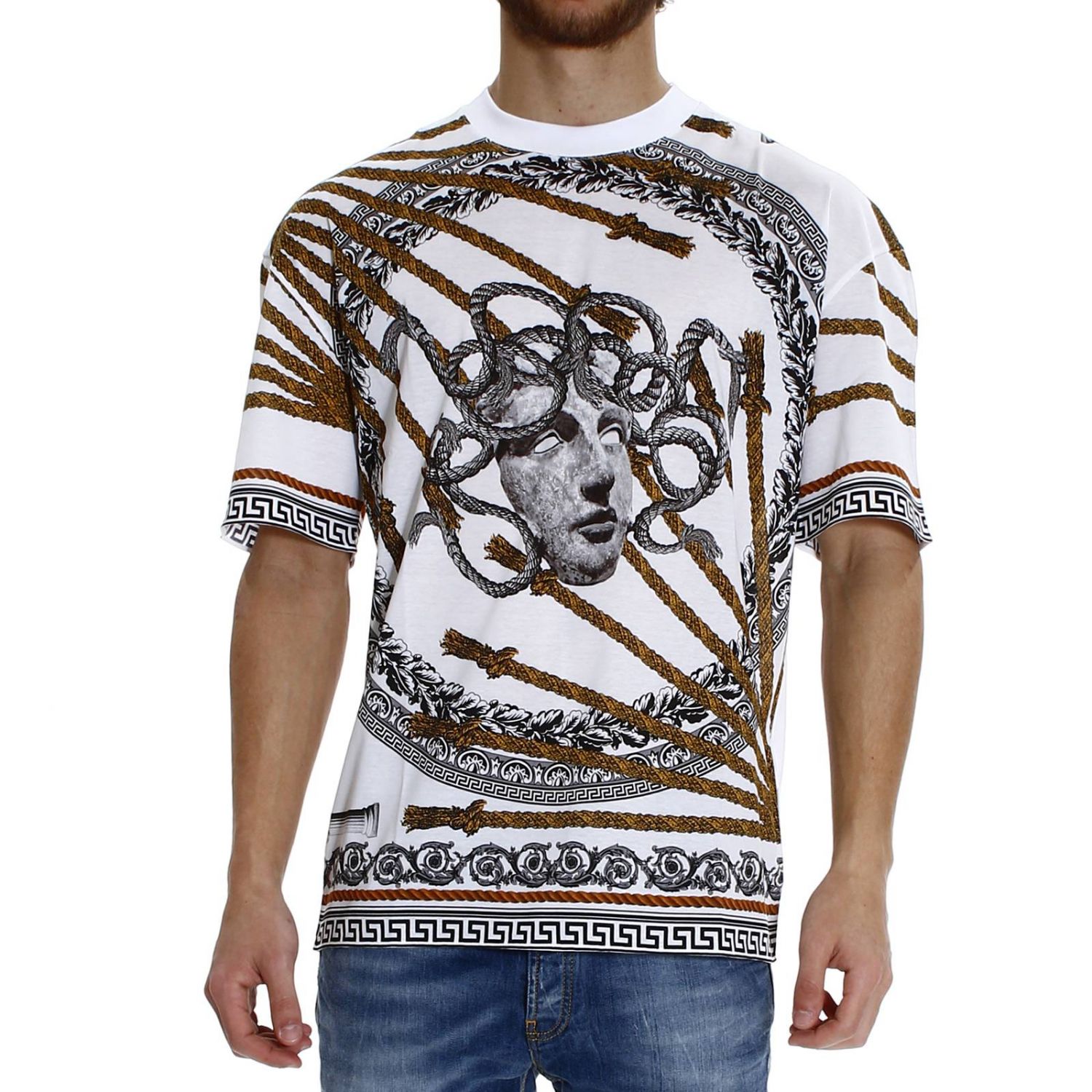 Versace Outlet: medusa printed half sleeve crew-neck t-shirt | T-Shirt ...