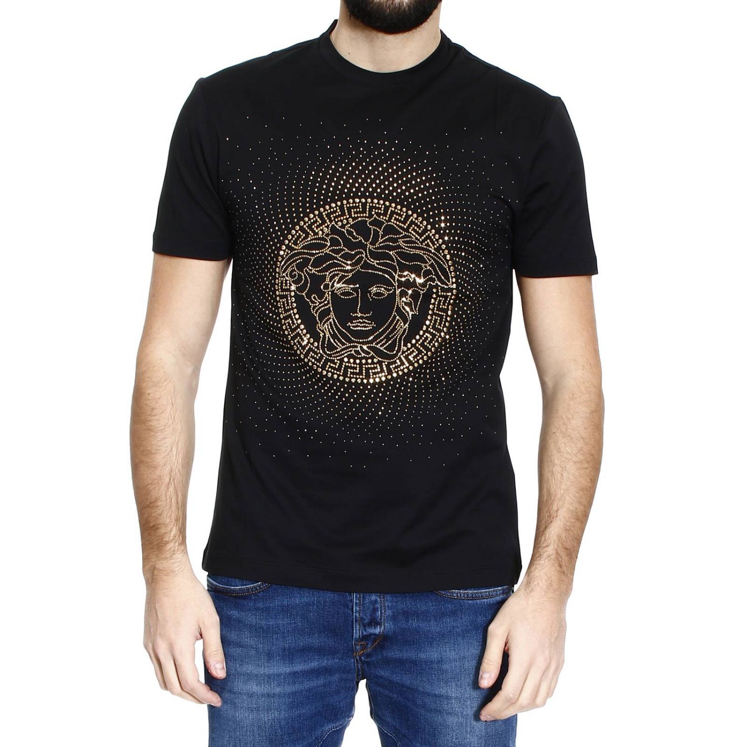 Versace Outlet: rhinestone medusa half sleeve crew-neck t-shirt | T ...