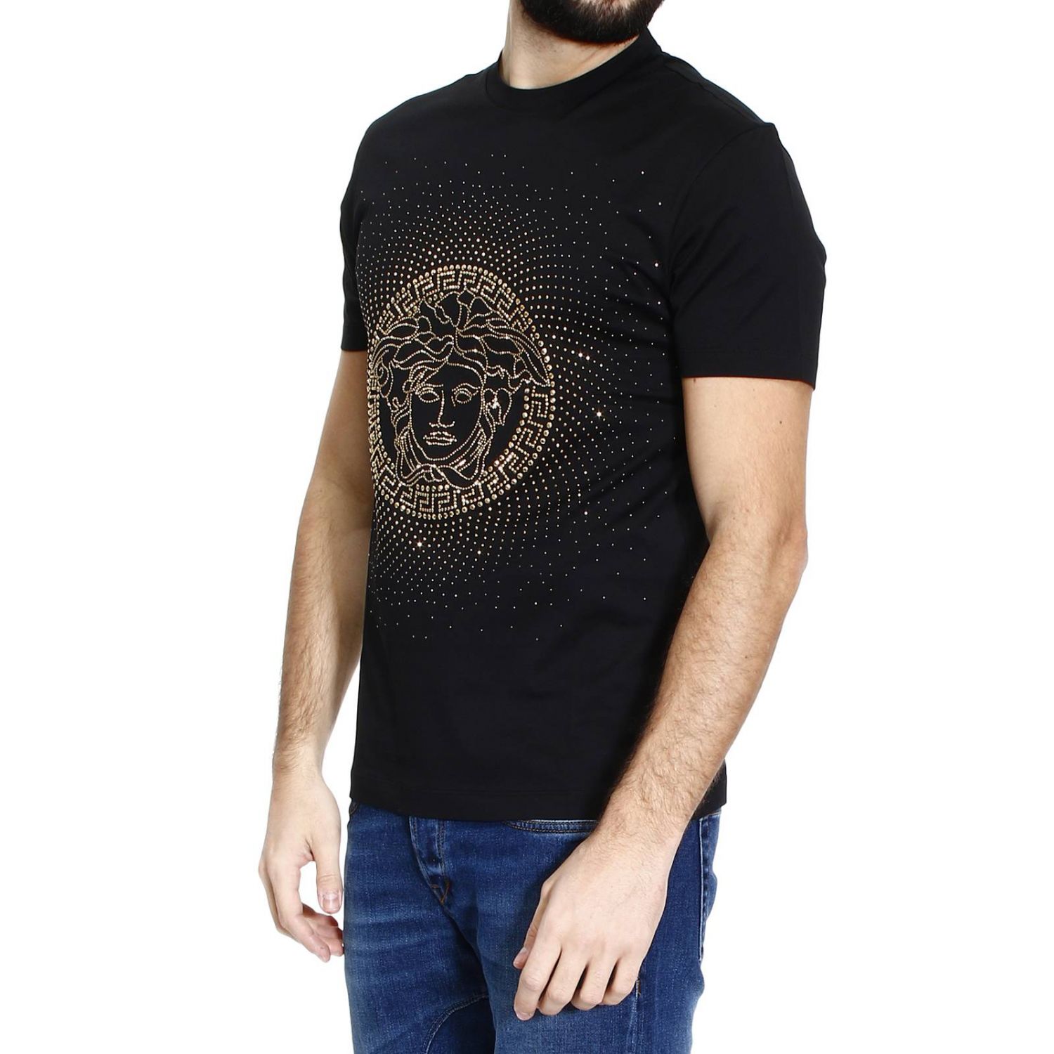Versace Outlet: rhinestone medusa half sleeve crew-neck t-shirt | T ...