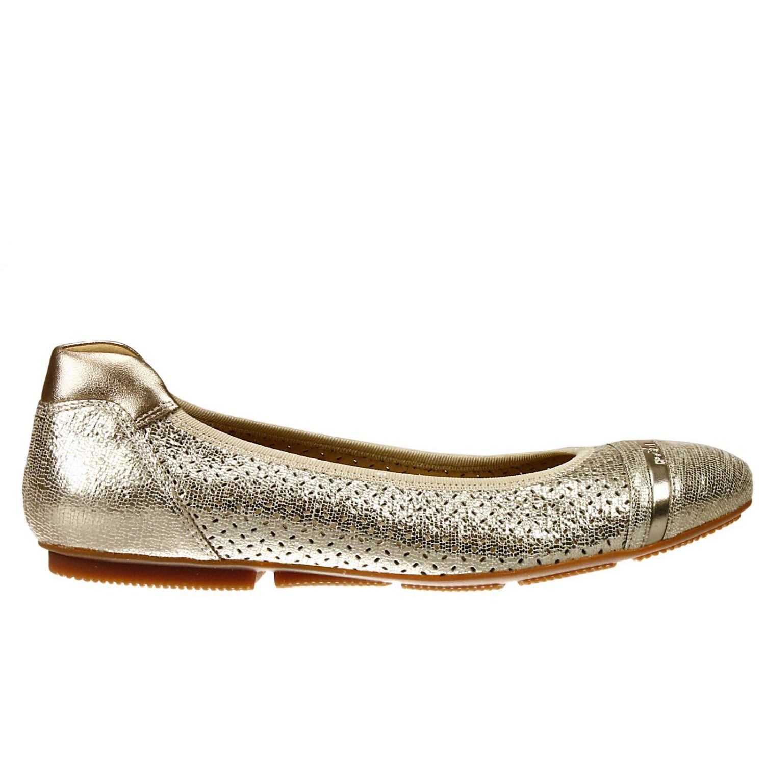 Hogan Outlet: crackle laminated leather ballerina shoes - Gold | Flat ...