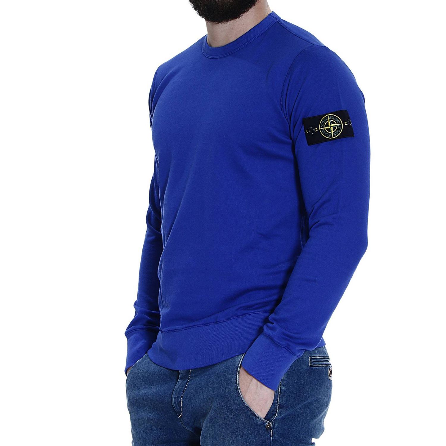 bright blue stone island jumper