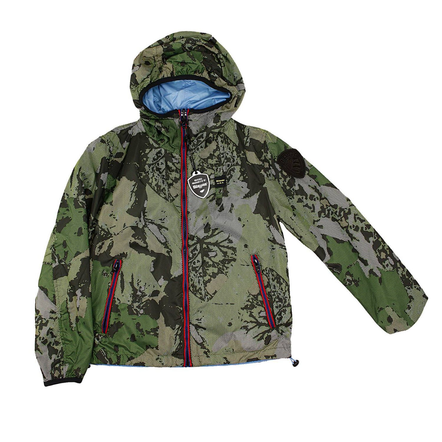 Blauer Outlet: jacket bomber nylon with hood reversible camouflage ...