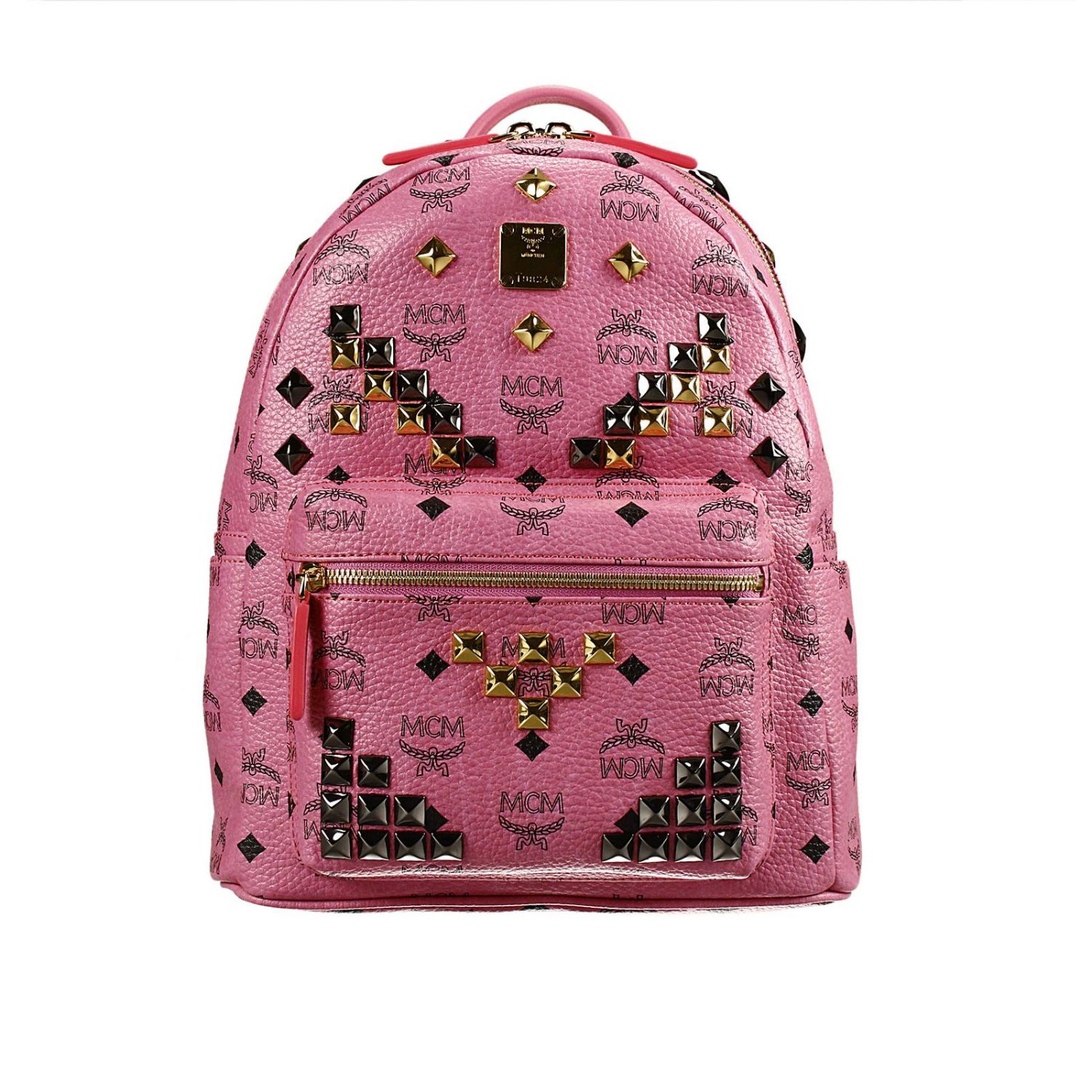 mcm pink studded backpack