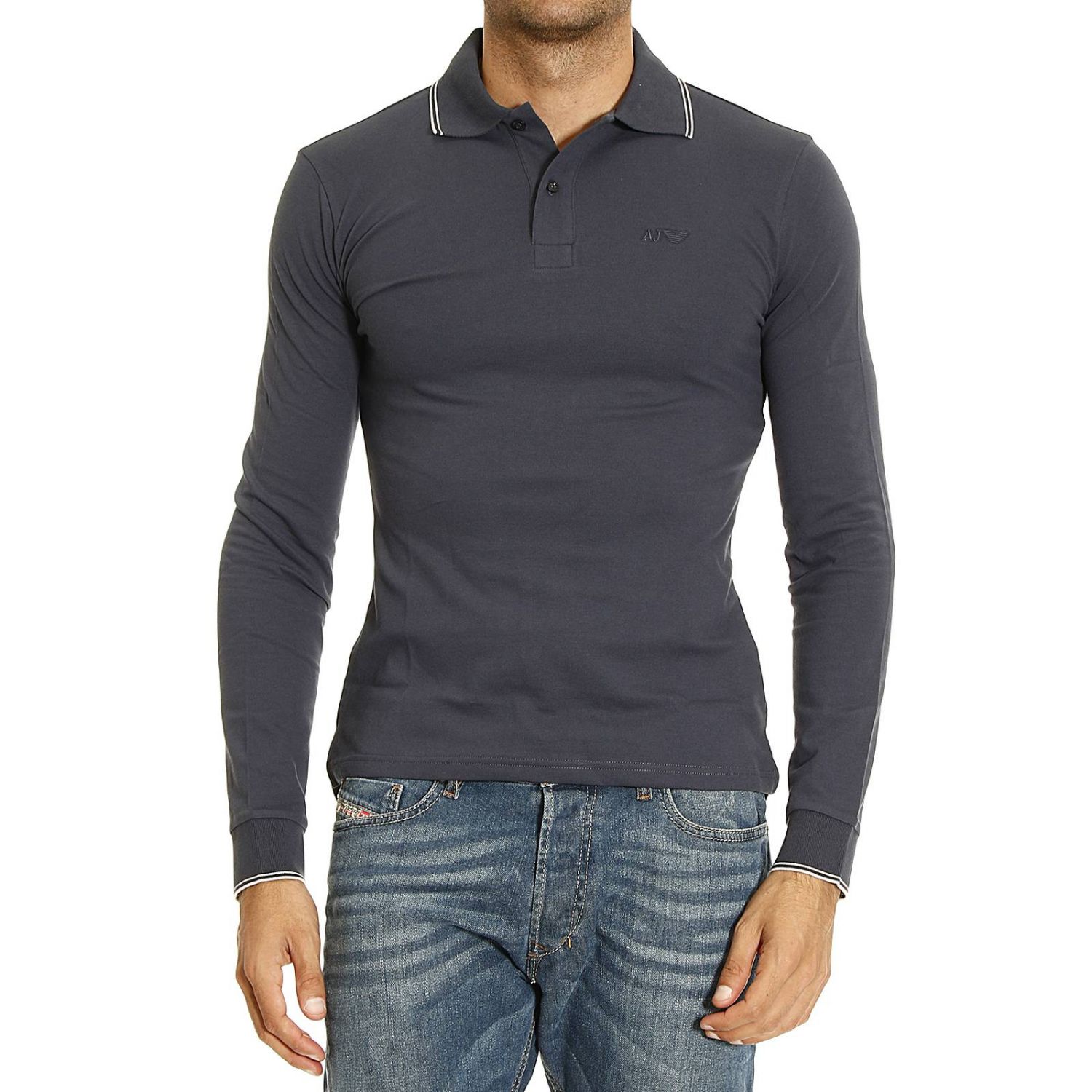 Polo a manica lunga in jersey effetto spugna | GIORGIO ARMANI Uomo