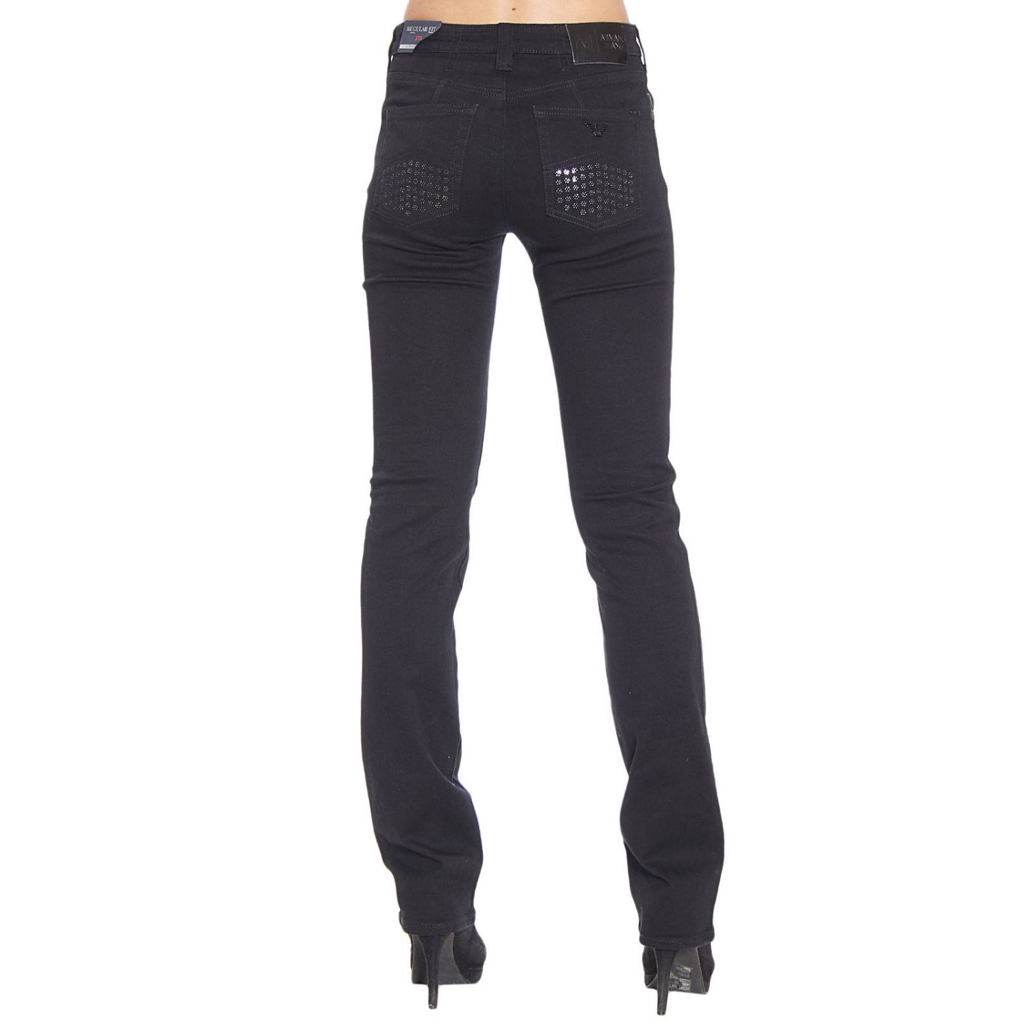 Armani Jeans Outlet: BULL DI COTONE VITA ALTA GAMBA DRITTA CON BORCHIE  FIORI DIETRO | Jeans Armani Jeans Donna Nero | Jeans Armani Jeans b5j75 9d  GIGLIO.COM