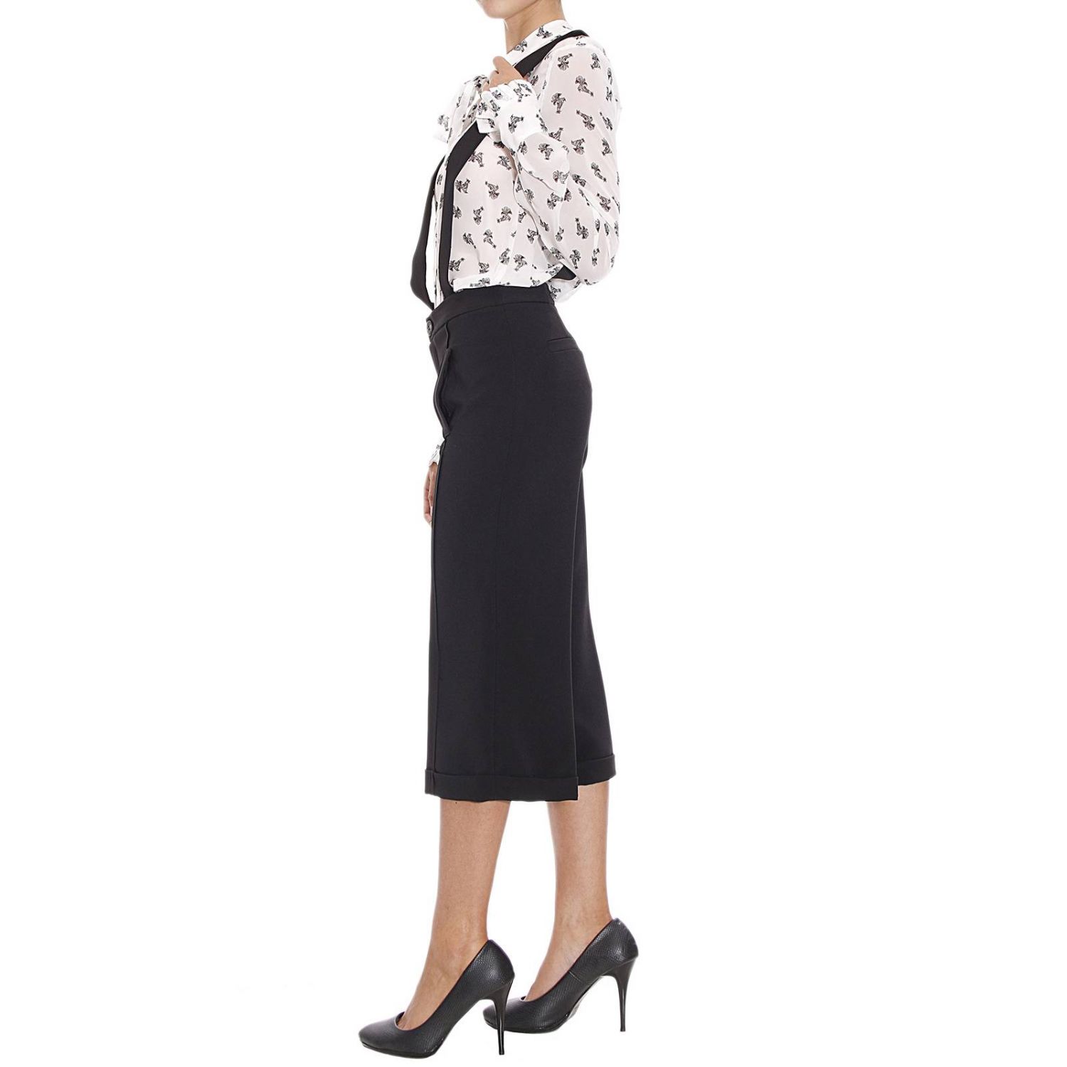 Manila Grace Denim Outlet: BERMUDA LUNGO CON BRETELLE - Nero | Pantalone  Manila Grace Denim j07036 GIGLIO.COM