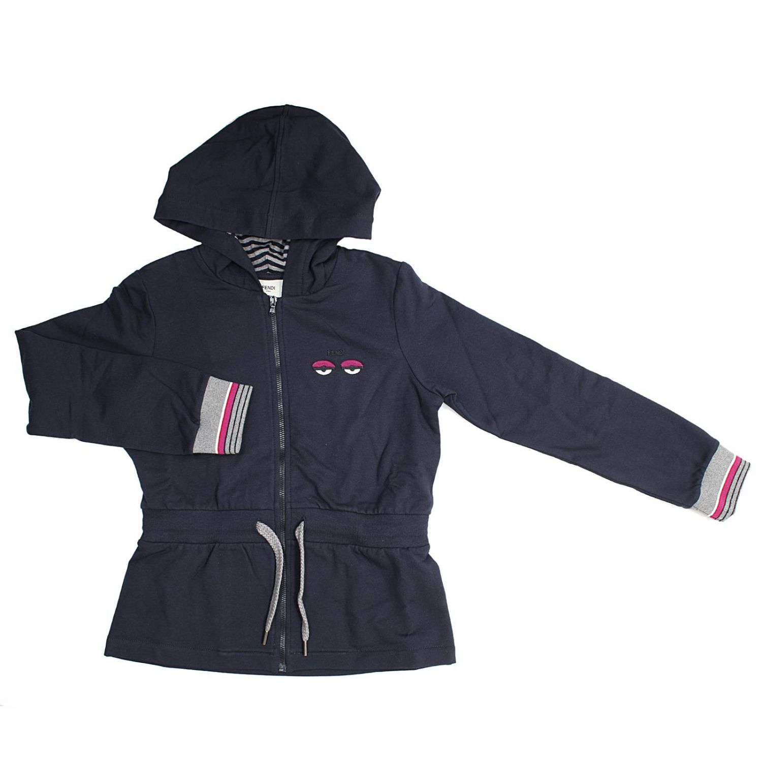 Fendi Outlet: FELPA ZIP CAPPUCCIO CON RICAMO OCCHI | Maglia Fendi Bambino  Blue | Maglia Fendi jfh000 4jt GIGLIO.COM