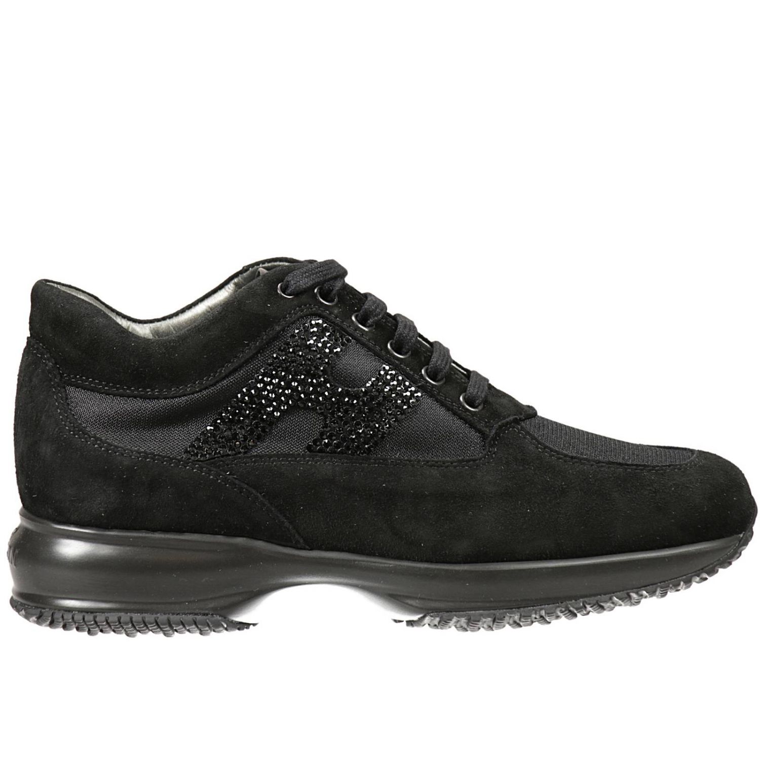 HOGAN: INTERACTIVE CAMOSCIO E TELA H STRASS - Nero | Sneakers Hogan  hxw00n02011 sg2 GIGLIO.COM