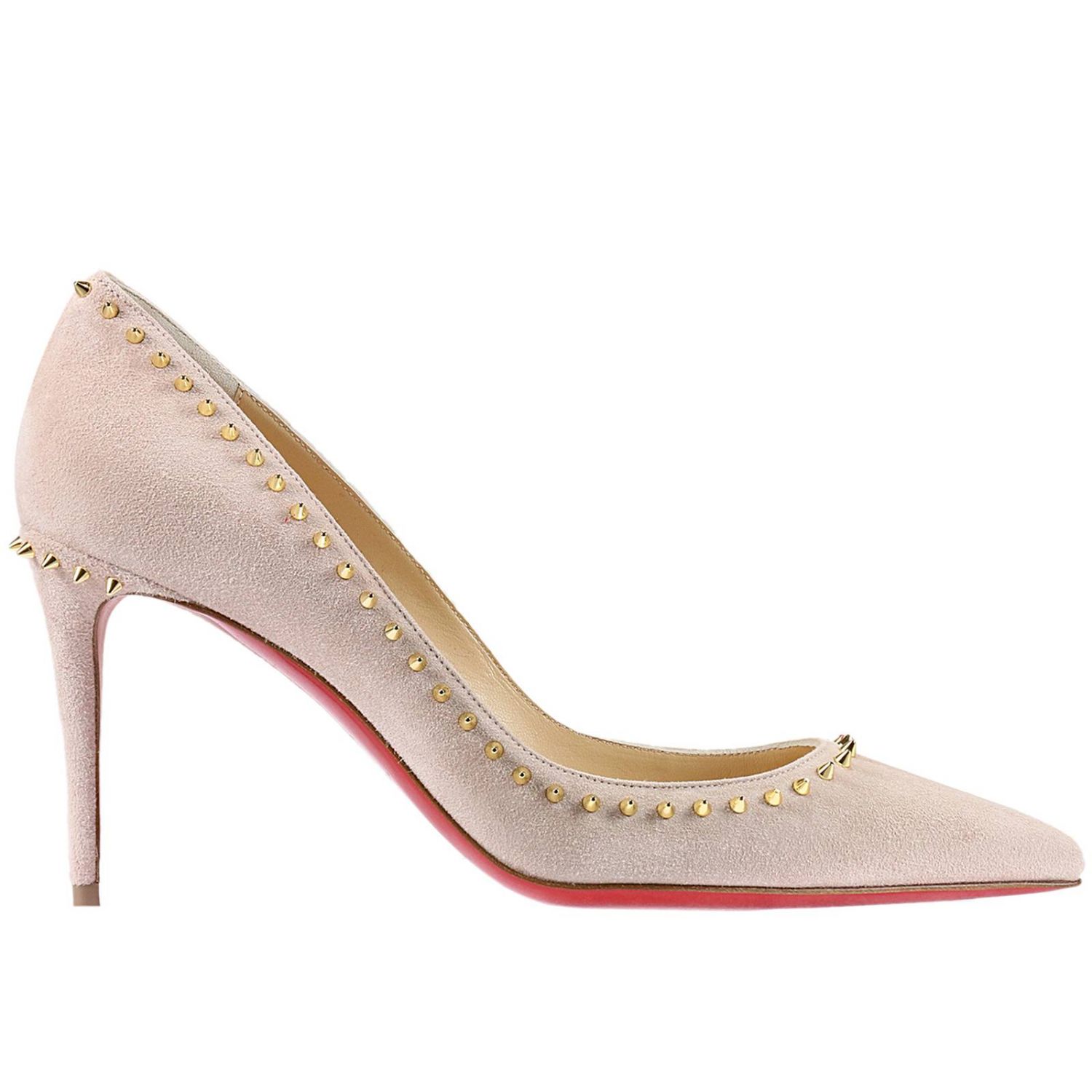 CHRISTIAN LOUBOUTIN: Angelina tacco 8,5 décolleté camoscio e borchie - Rosa  | Scarpe Con Tacco Christian Louboutin 3160739 GIGLIO.COM