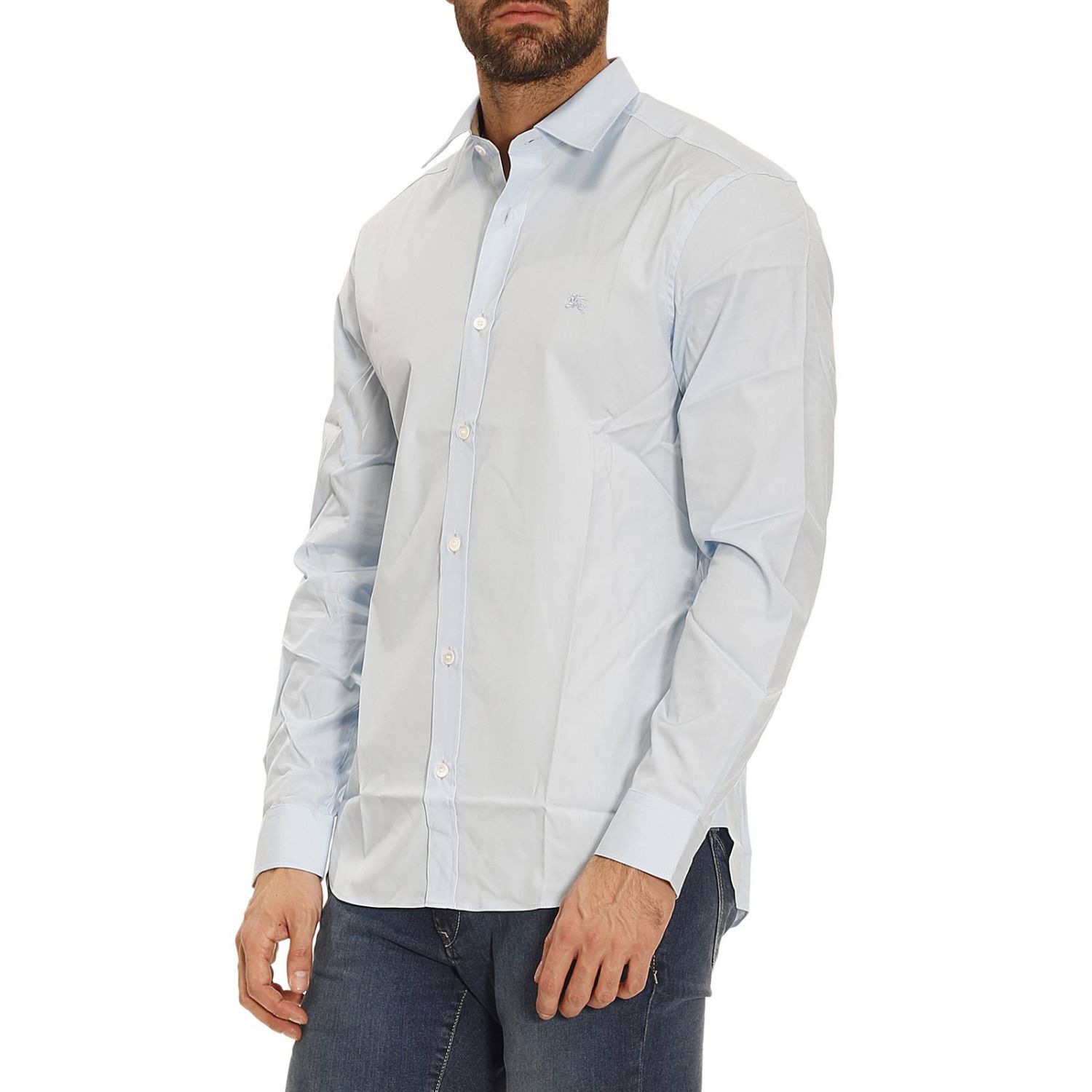 Burberry Outlet: Cambridge collo italiano stretch con dettagli check | Camicia  Burberry Uomo Celeste | Camicia Burberry 3991160 GIGLIO.COM