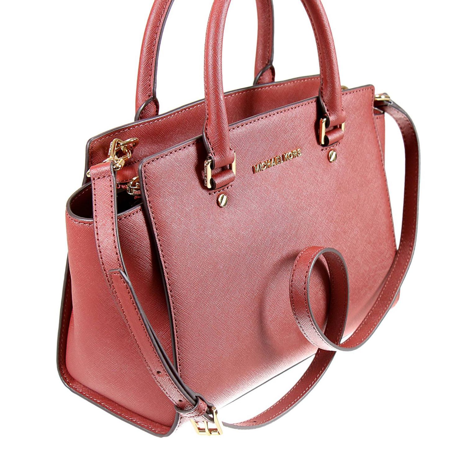 Michael Michael Kors Outlet: Borsa Selma media in pelle saffiano con  tracolla removibile - Mattone | Borsa A Mano Michael Michael Kors  30S3GLMS2L GIGLIO.COM