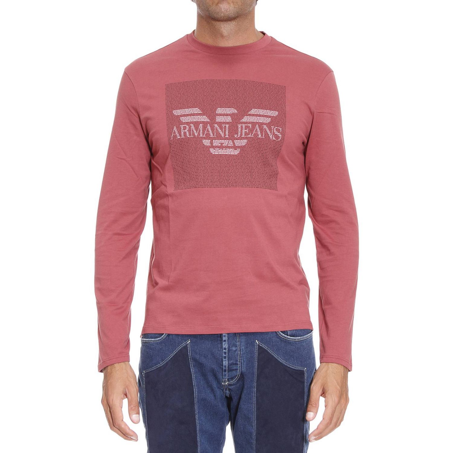 Armani Jeans Outlet: Manica lunga girocollo stampa logo | T-Shirt Armani  Jeans Uomo Bordeaux | T-Shirt Armani Jeans 6X6T88 6J00Z GIGLIO.COM