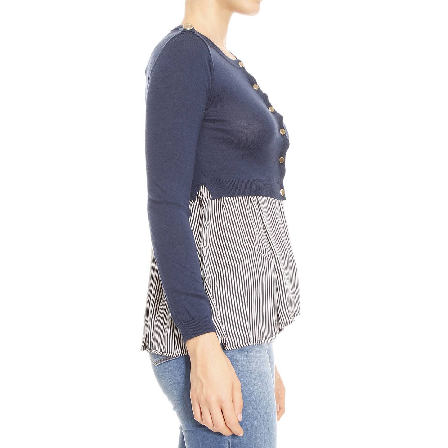 Elisabetta Franchi Outlet: Cardigan con finta camicia righe | Maglia