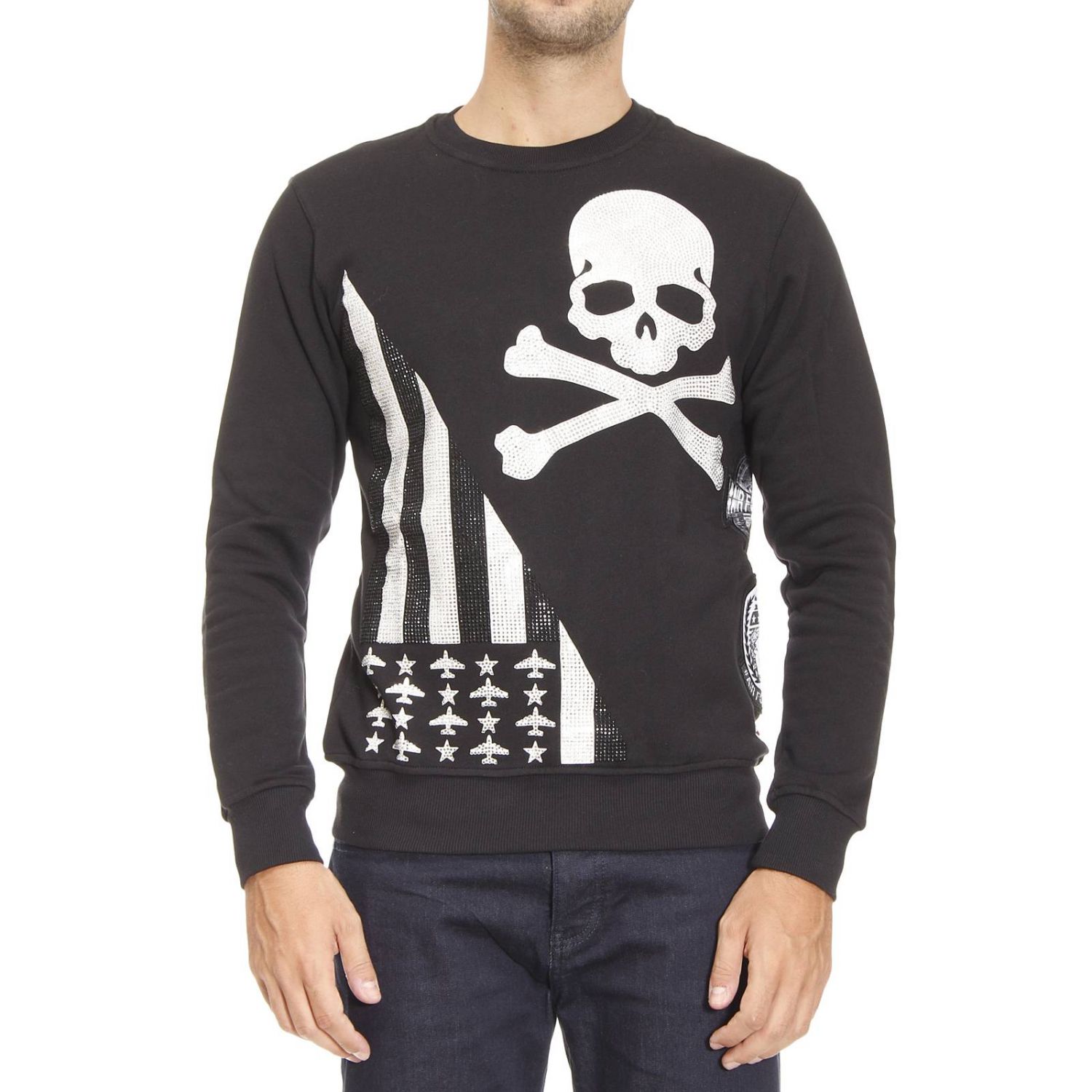 Philipp Plein Outlet: Felpa girocollo teschio strass - Nero | Maglia Philipp  Plein HM631092 GIGLIO.COM