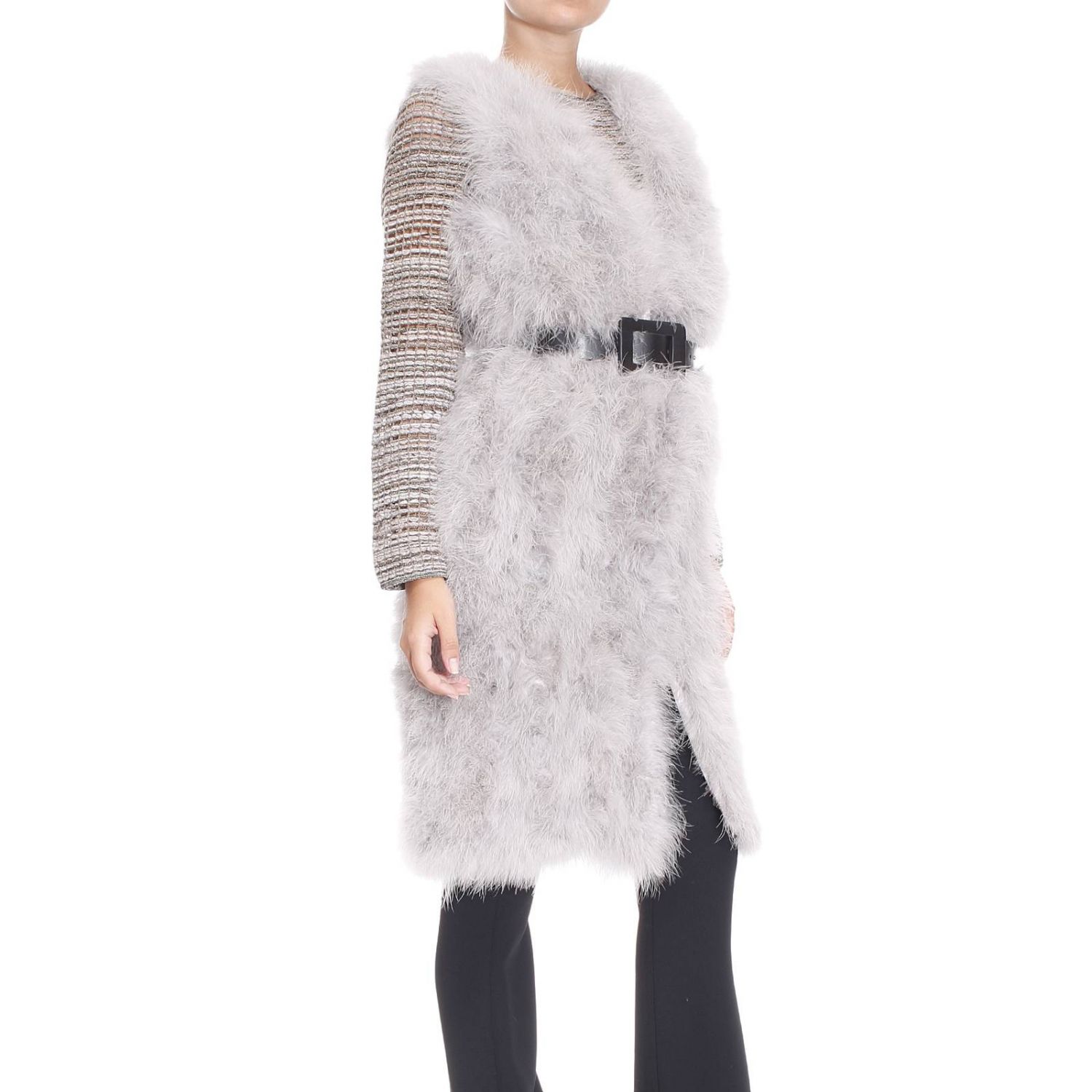 Twinset Outlet: Smanicata lunga con cintura | Pelliccia Twinset Donna  Grigio | Pelliccia Twinset PA6FBE GIGLIO.COM