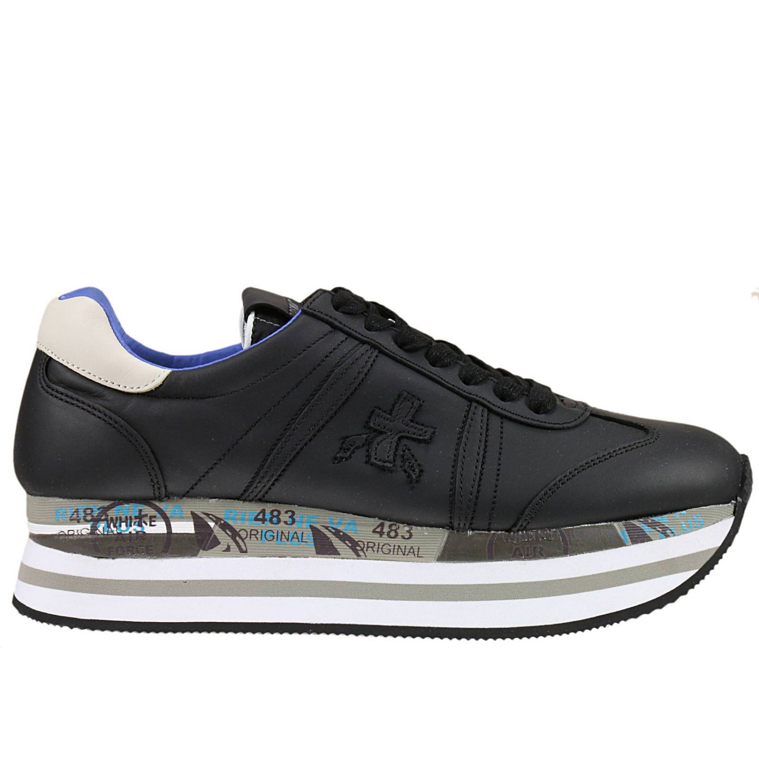 Premiata Outlet: Beth sneakers zeppa 4 cm pelle - Nero | Sneakers Premiata  BETH GIGLIO.COM