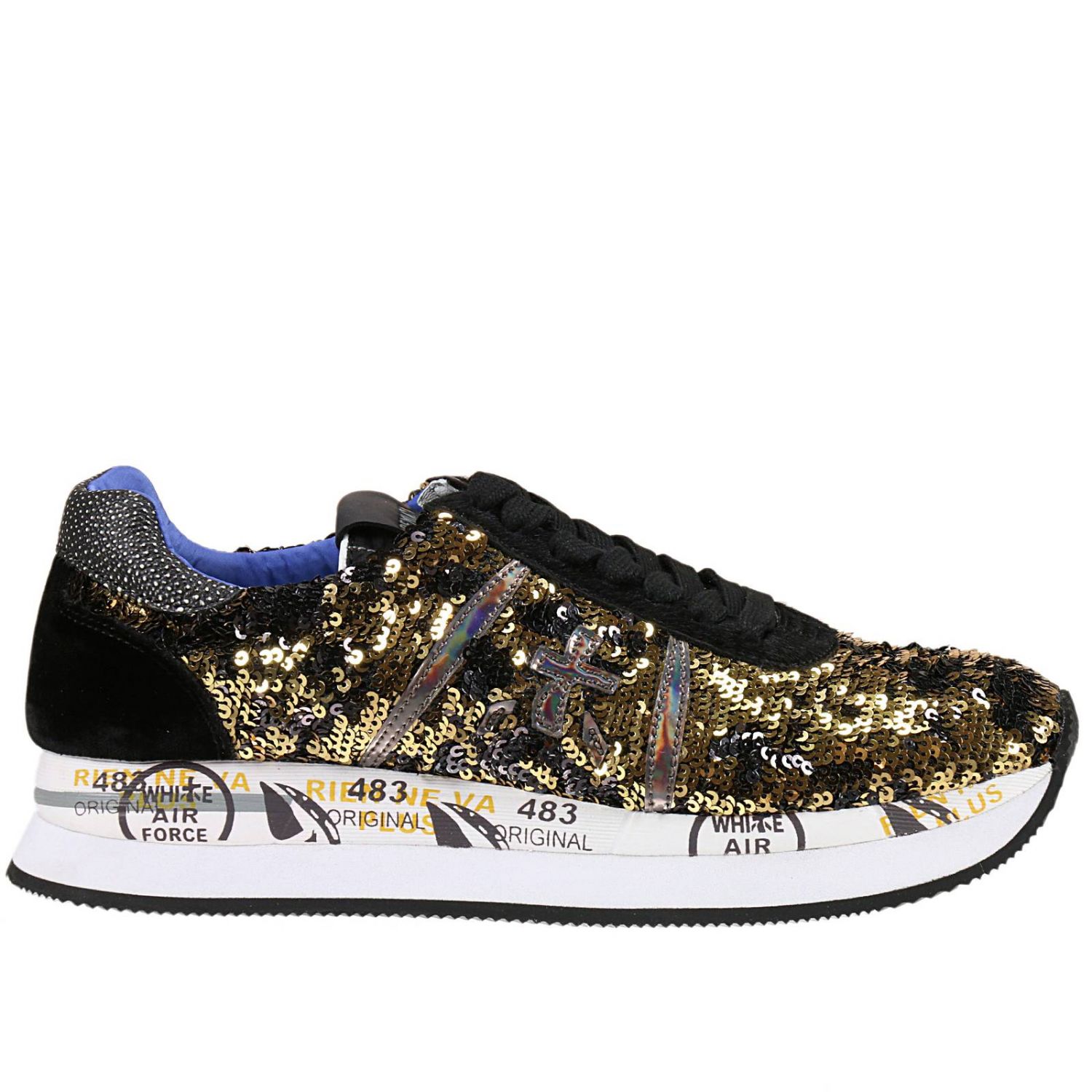 Premiata Outlet: Conny sneakers zeppa 4 cm paillettes 3d | Sneakers Premiata  Donna Oro | Sneakers Premiata CONNY GIGLIO.COM
