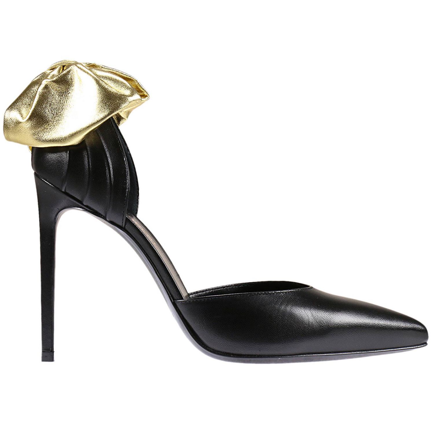 Saint Laurent Outlet: Tacco 10 décolleté pelle con fiocco oro dietro - Nero  | Décolleté Saint Laurent 447514 AKP20 GIGLIO.COM