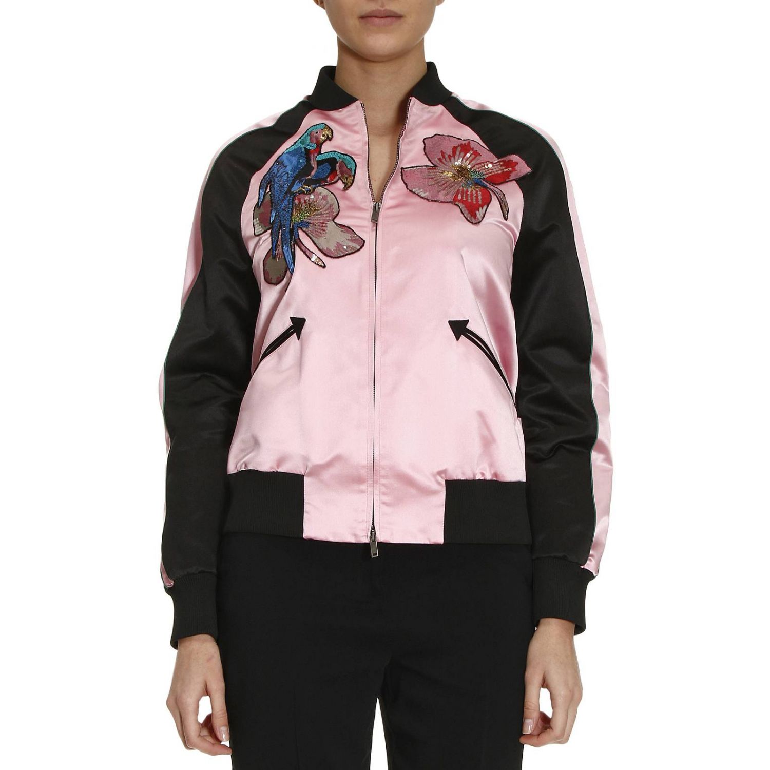 Valentino Outlet: Bicolor bomber jacket with tropical embroideries ...