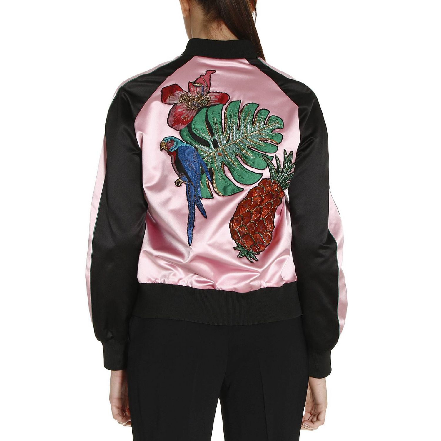 Valentino Outlet: Bicolor bomber jacket with tropical embroideries ...