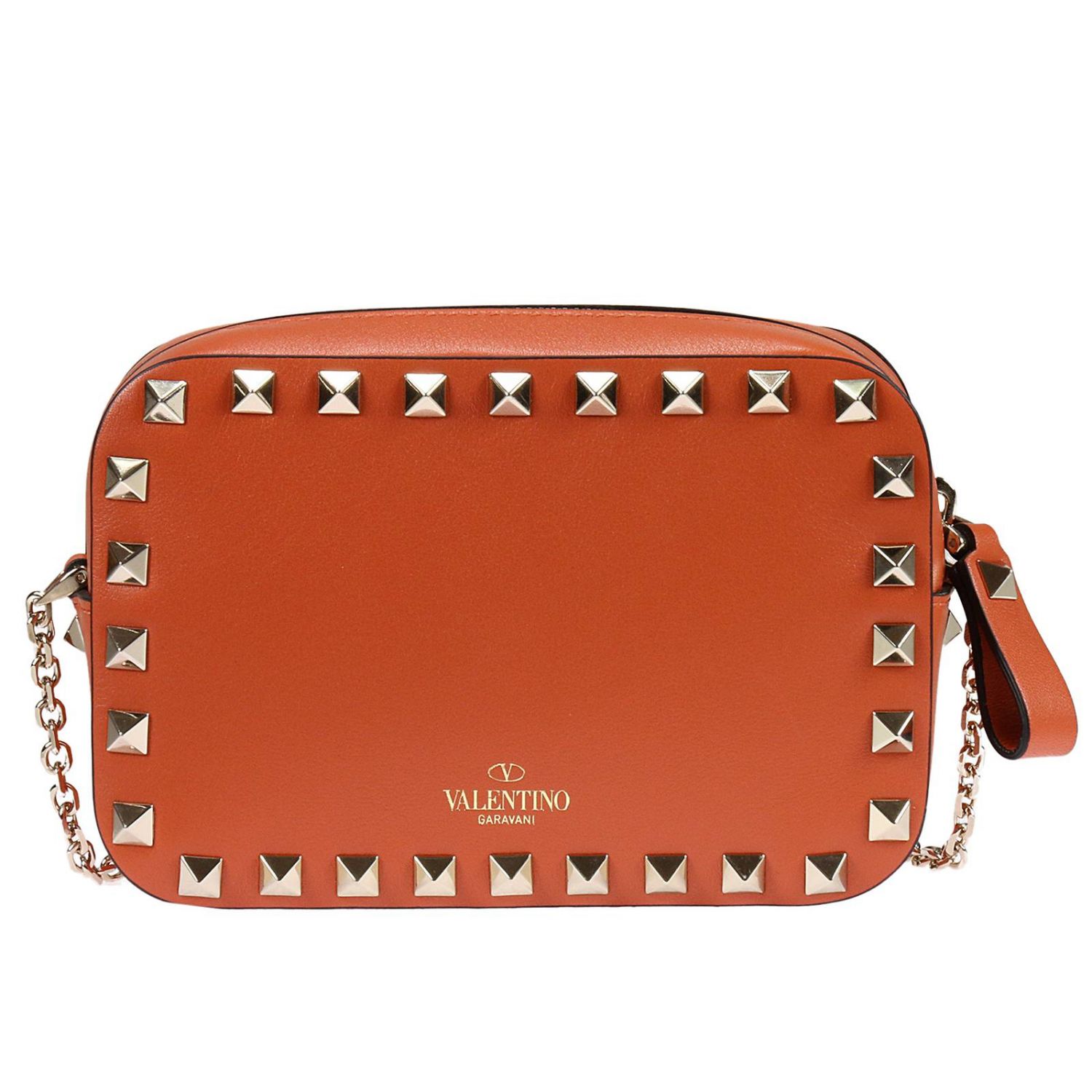 VALENTINO GARAVANI: Bolso pequeño Rockstud en cuero liso con tachas y  correa de cadena | Mini Bolso Valentino Garavani Mujer Naranja | Mini Bolso  Valentino Garavani MW2P0654 BOL GIGLIO.COM