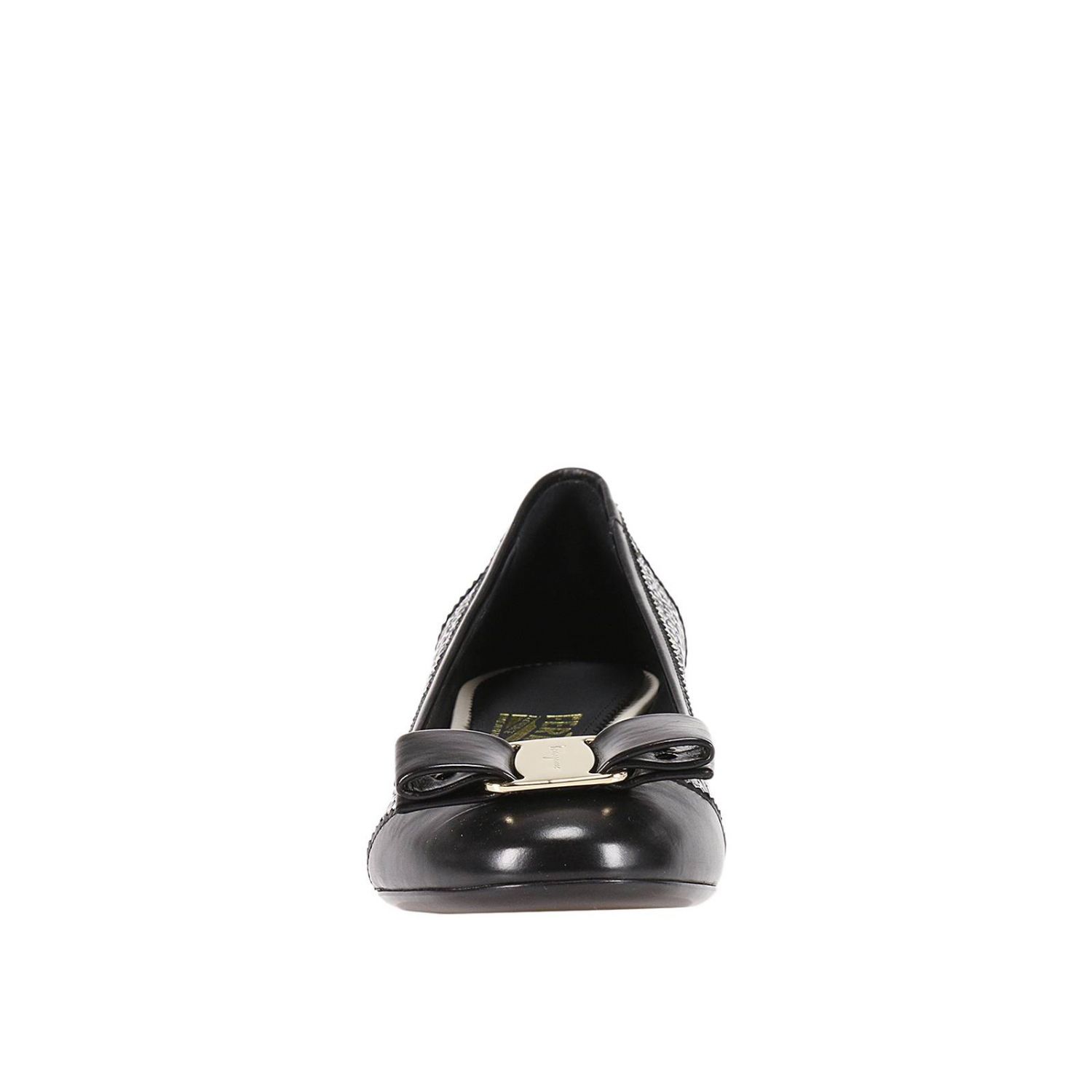 Salvatore Ferragamo Outlet: Eva l pelle tacco 4 decoltè intrecciata stampa  bicolor fiocco - Nero | Scarpe Con Tacco Salvatore Ferragamo 658733 01L992  GIGLIO.COM