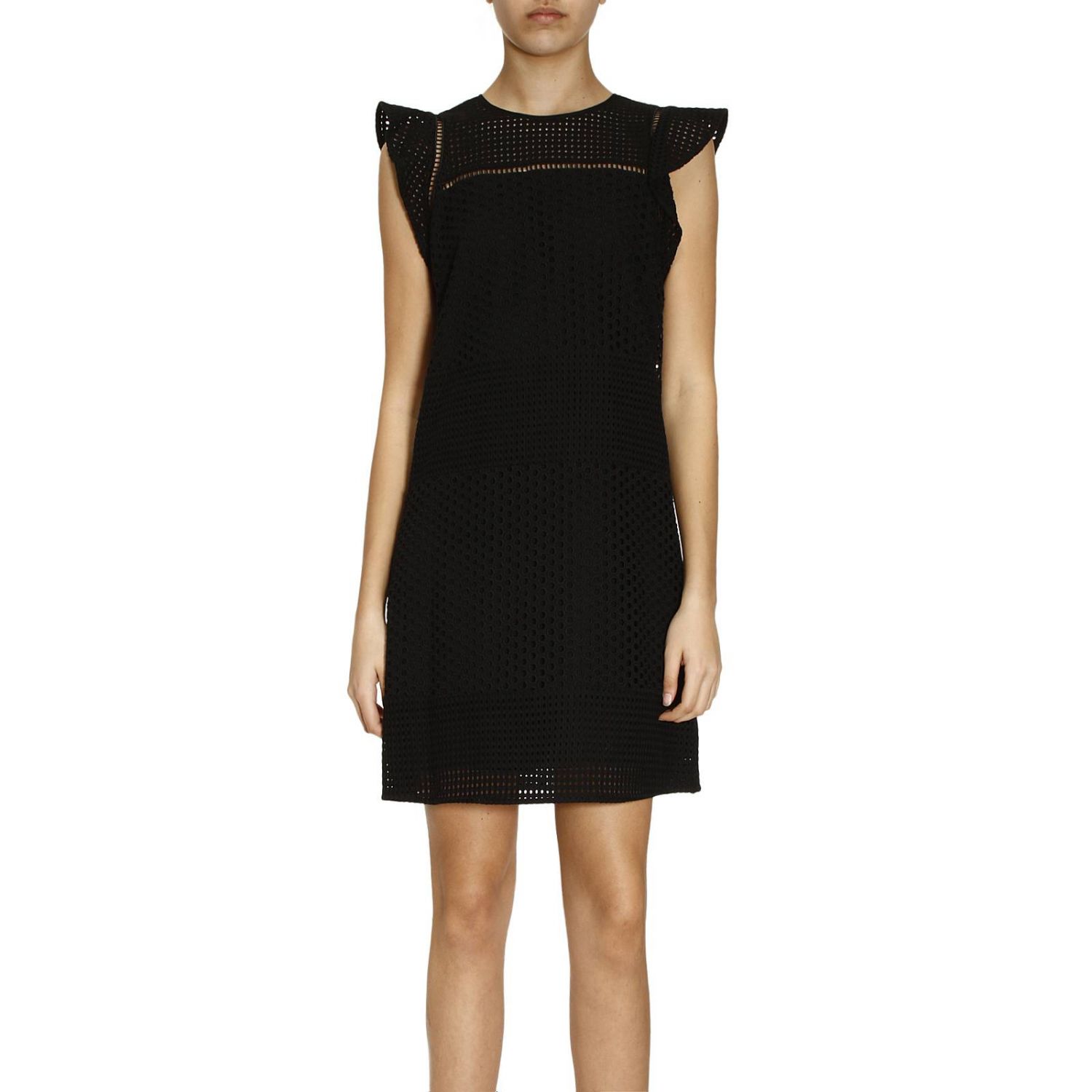 Michael Michael Kors Outlet: Abito in sangallo con spalline di rouches -  Nero | Abito Michael Michael Kors MS78WZ2 4FW GIGLIO.COM