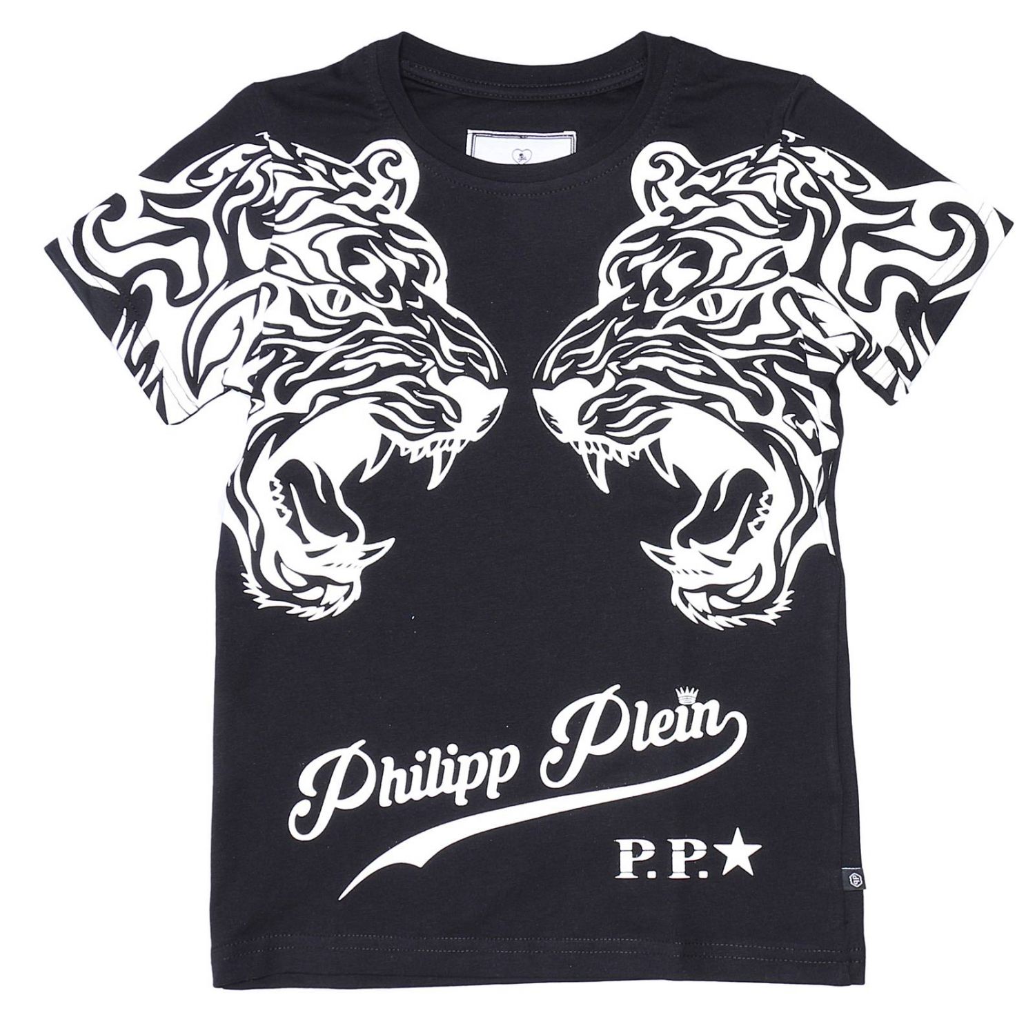 Mezza manica girocollo stampa logo tigri | T-Shirt Philipp Plein Bambino  Nero | T-Shirt Philipp Plein BTK0020 Giglio IT