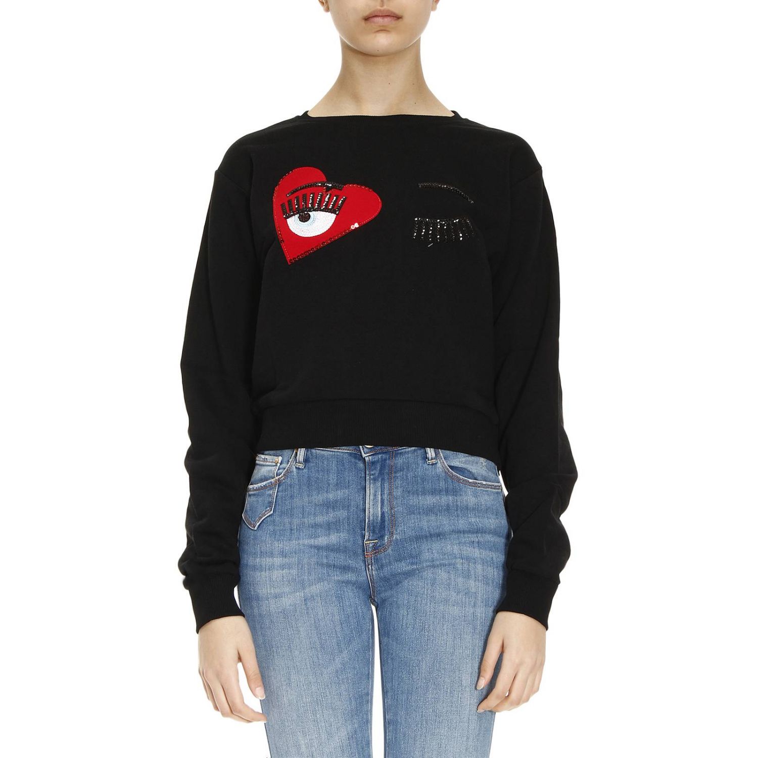 Chiara Ferragni Outlet: Felpa occho e cuore - Nero | Maglia Chiara Ferragni  CFF006 GIGLIO.COM