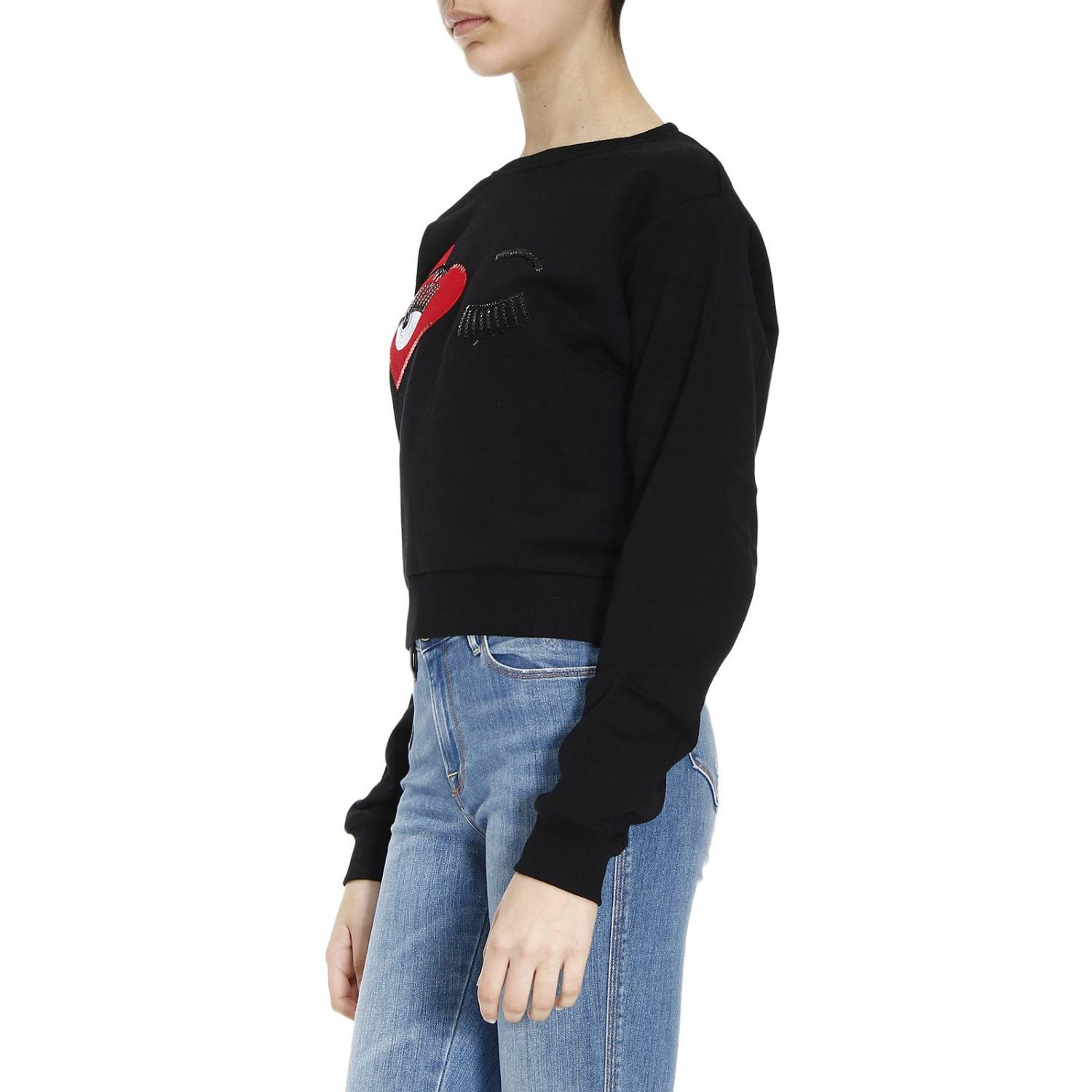 Chiara Ferragni Outlet: Felpa occho e cuore - Nero | Maglia Chiara Ferragni  CFF006 GIGLIO.COM