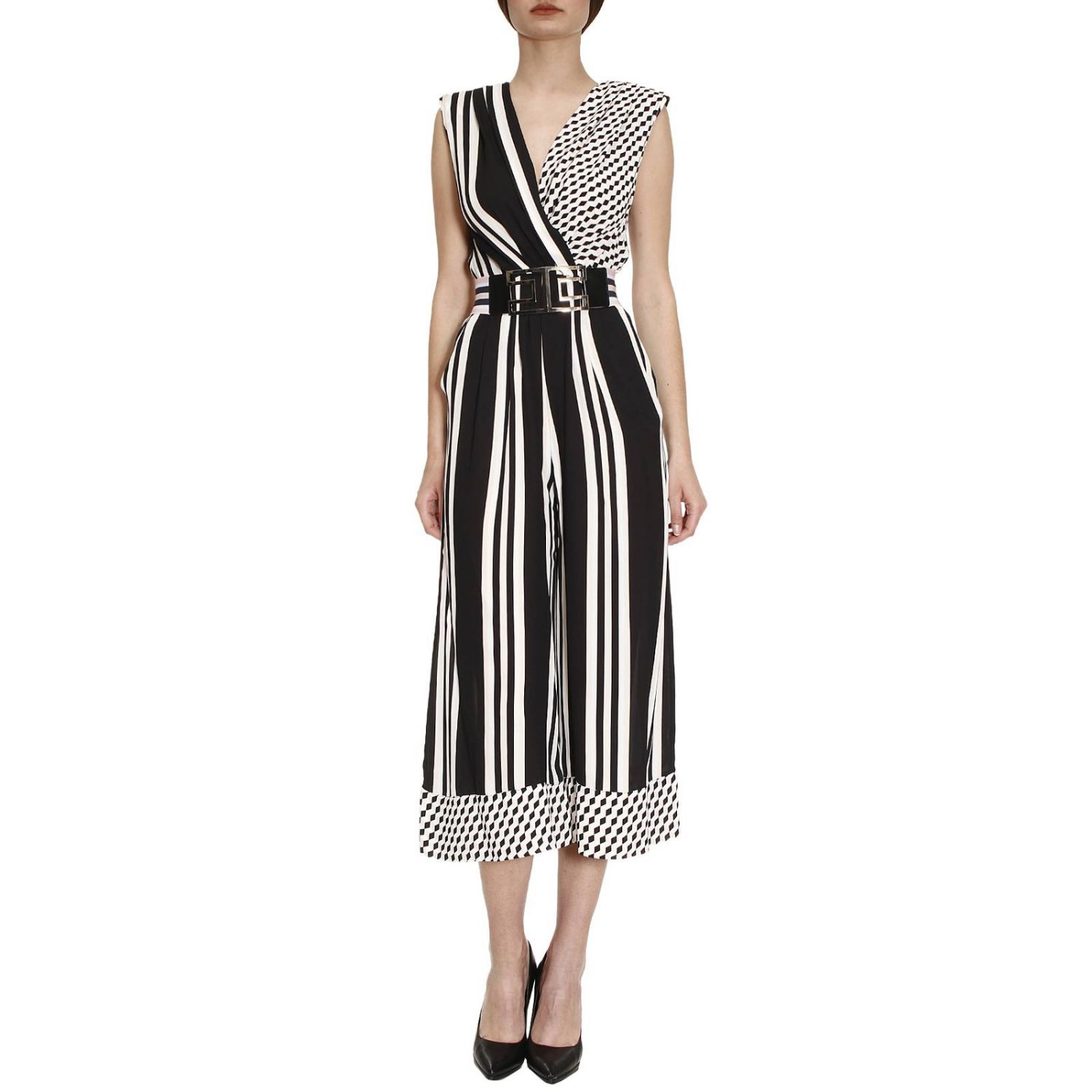 Elisabetta Franchi Outlet: Tuta con fantasia geometrica e cintura  removibile | Abito Elisabetta Franchi Donna Nero | Abito Elisabetta Franchi  TU6774288 GIGLIO.COM