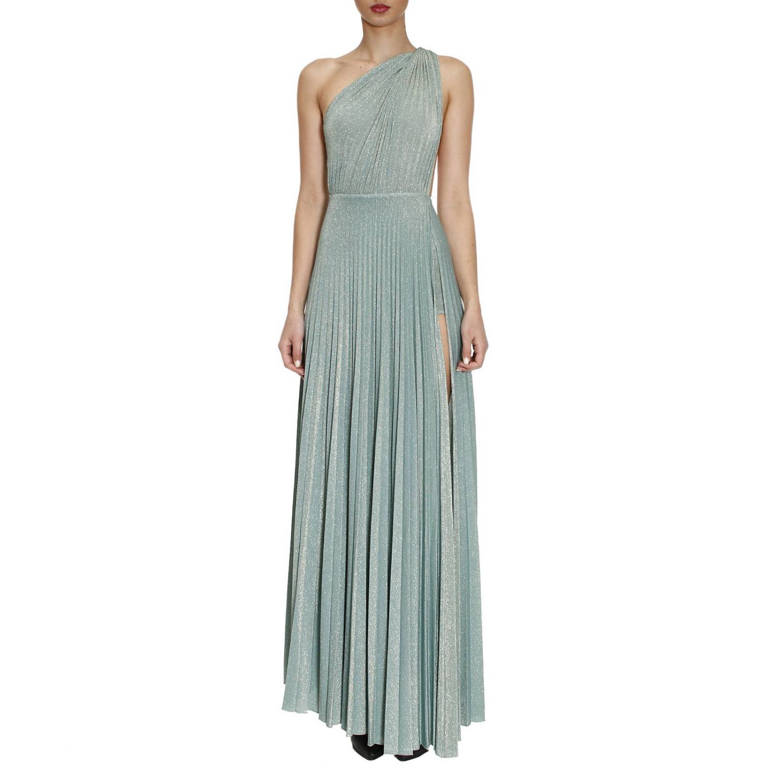 Elisabetta Franchi Outlet: Abito lungo in tessuto lurex con plissé e  monospalla - Verde | Abito Elisabetta Franchi AB7384170 GIGLIO.COM