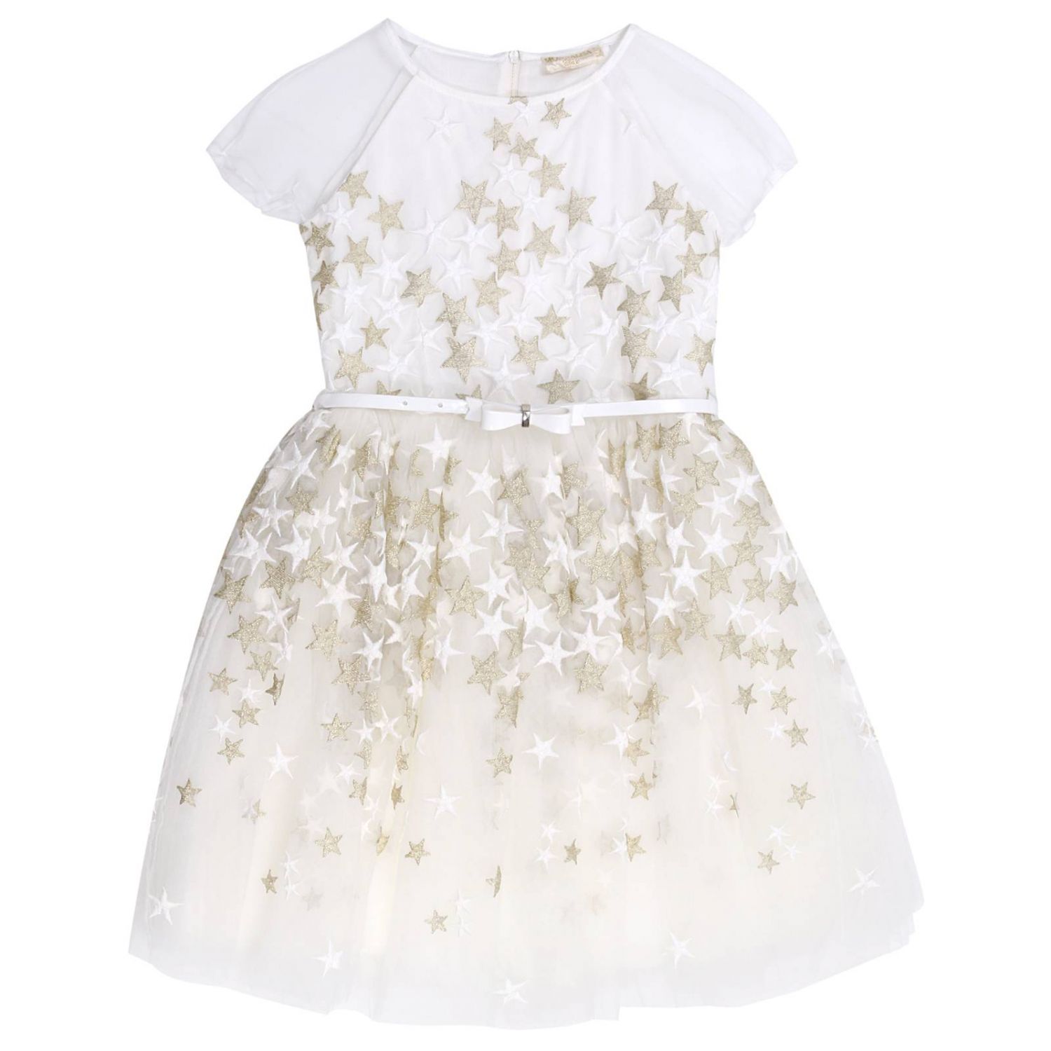 Monnalisa Chic Outlet: Abito in tulle con stelle ricamate e cintura con  fiocco in vernice removibile - Bianco | Abito Monnalisa Chic 719923 9915  GIGLIO.COM