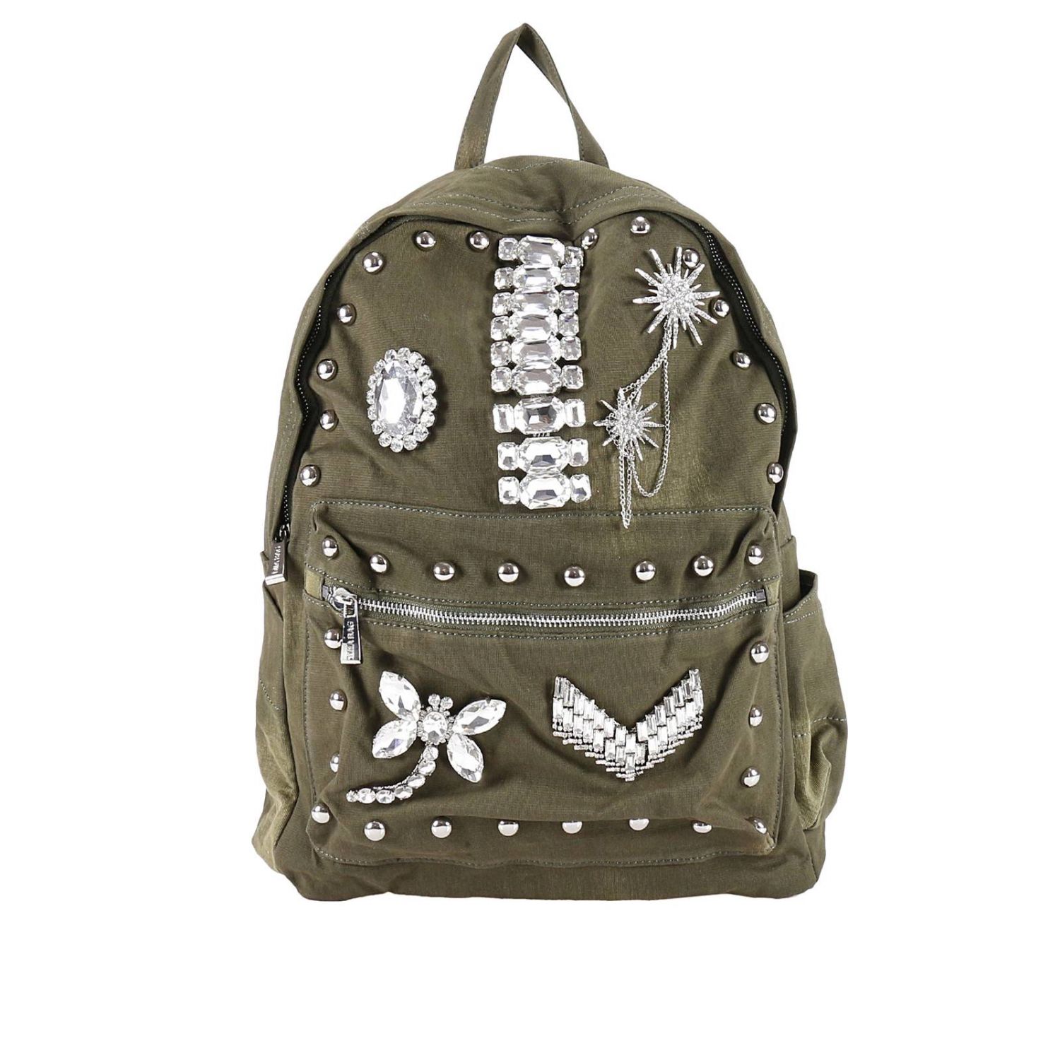 Mia Bag Outlet: Zaino grande in cotone effetto denim con strass e borchie -  Militare | Zaino Mia Bag 16453 GIGLIO.COM