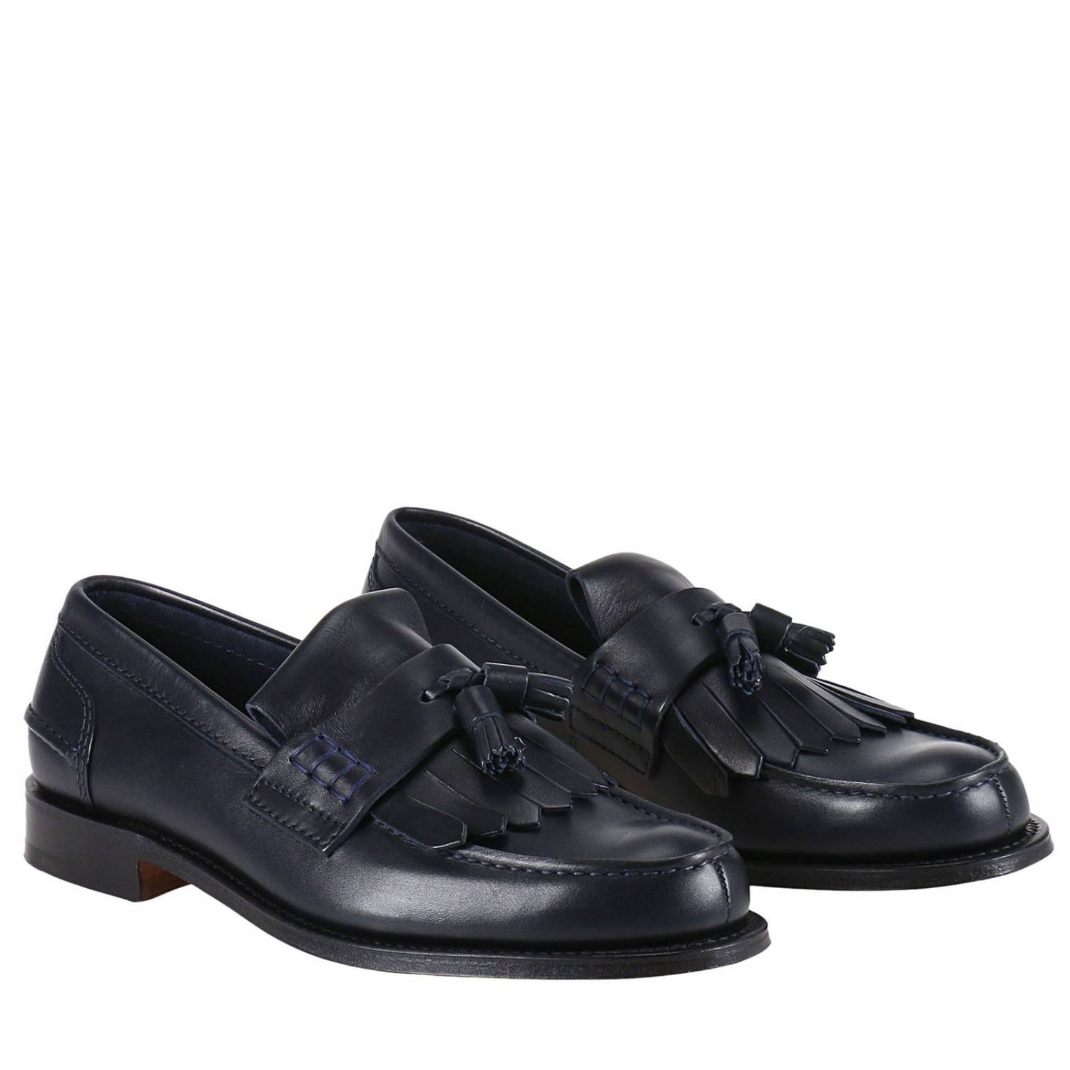 CHURCH'S: Oreham mocassino pelle con frange e nappine fondo goodyear - Blue  | Mocassini Church's EDB007 9FG GIGLIO.COM