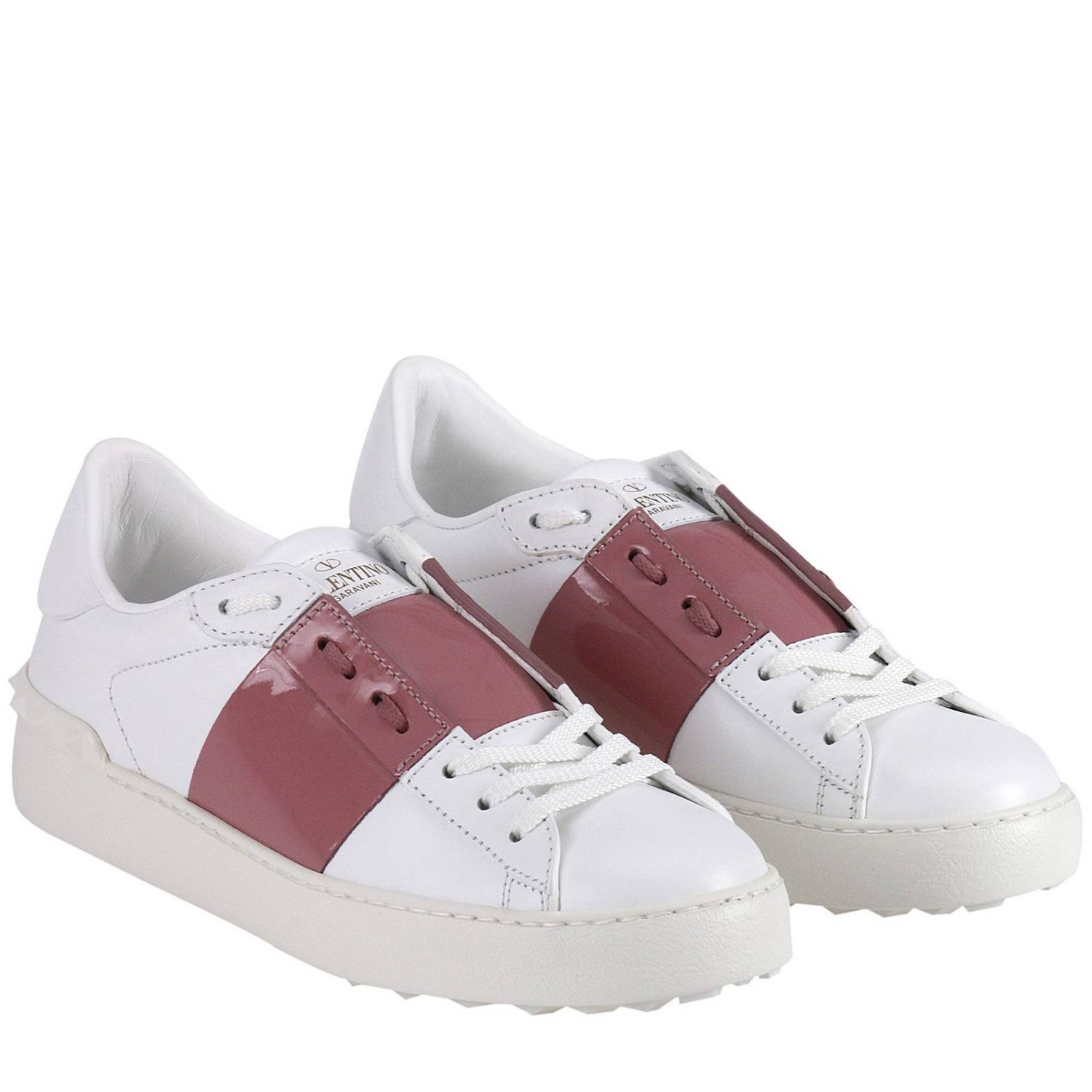 VALENTINO GARAVANI: Rockstud Open Sneakers with tone on tone studs and ...