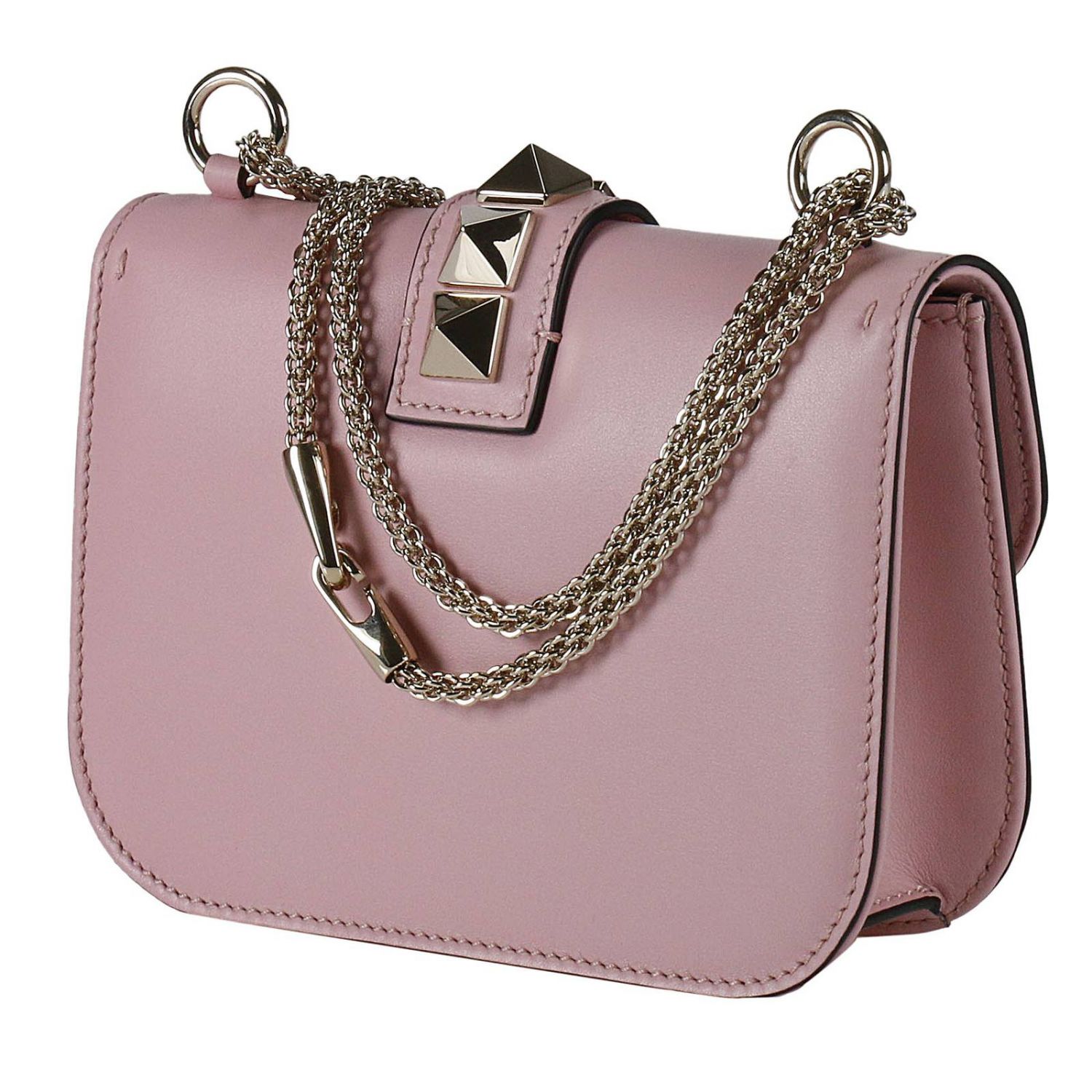 VALENTINO GARAVANI: Bolso Rockstud Lock pequeño con maxi tachas y cadena -  Rosa | Mini Bolso Valentino Garavani NW2B0312 VIT GIGLIO.COM