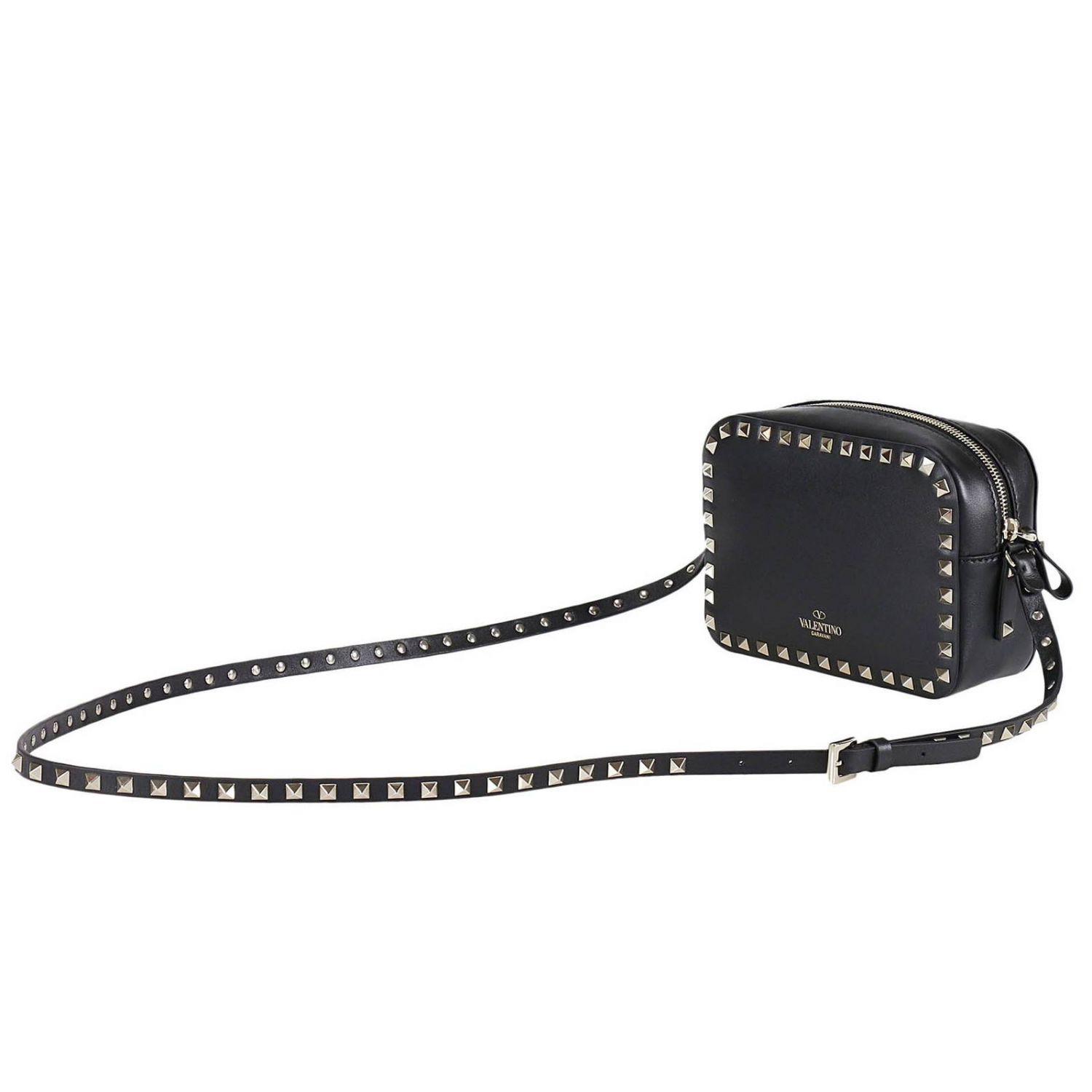 Borsa a tracolla piccola in pelle ocra con borchie