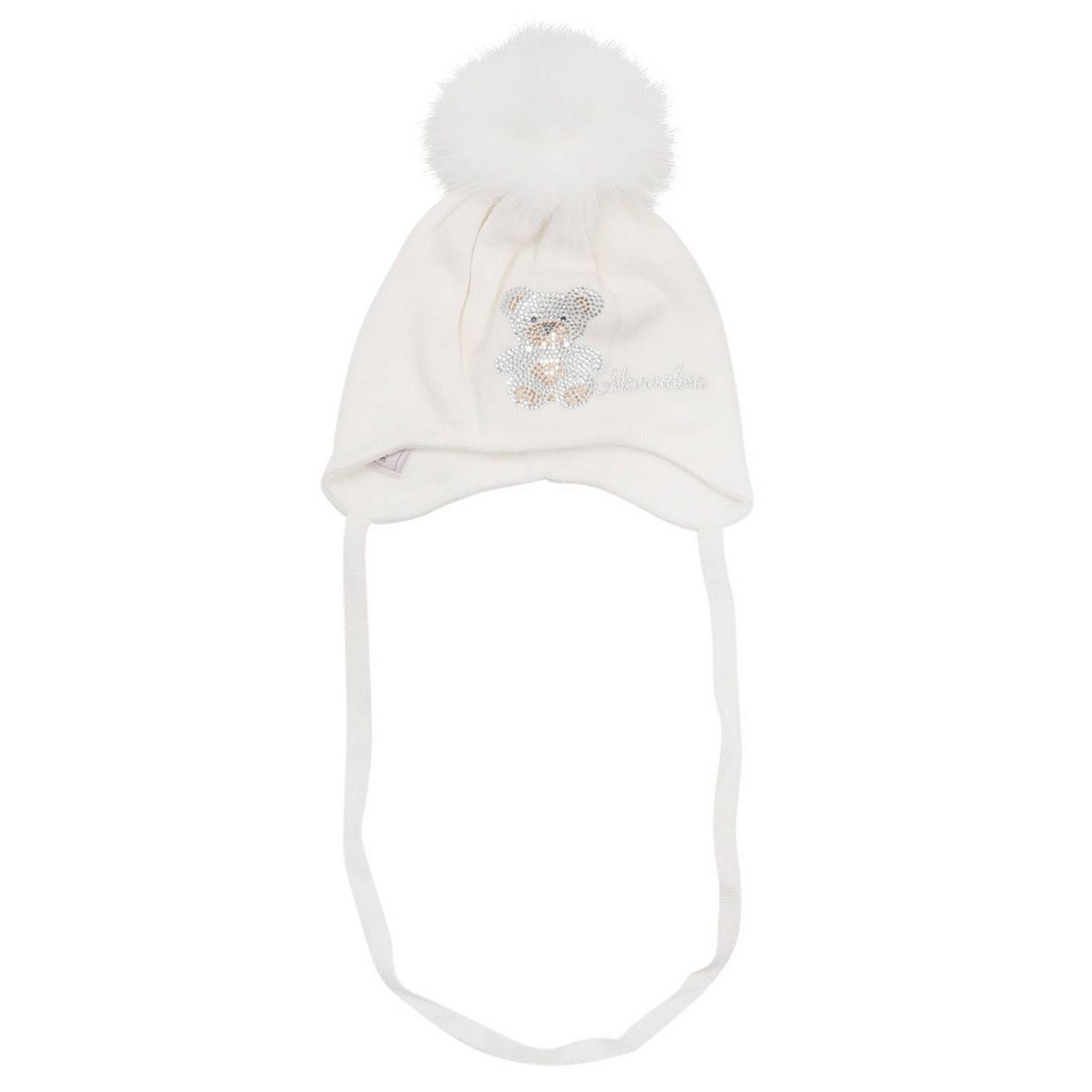 Monnalisa Bebe' Outlet: Cotone con orso strass e pon pon visone - Panna |  Cappello Neonato Monnalisa Bebe' 390005AH 0079 GIGLIO.COM